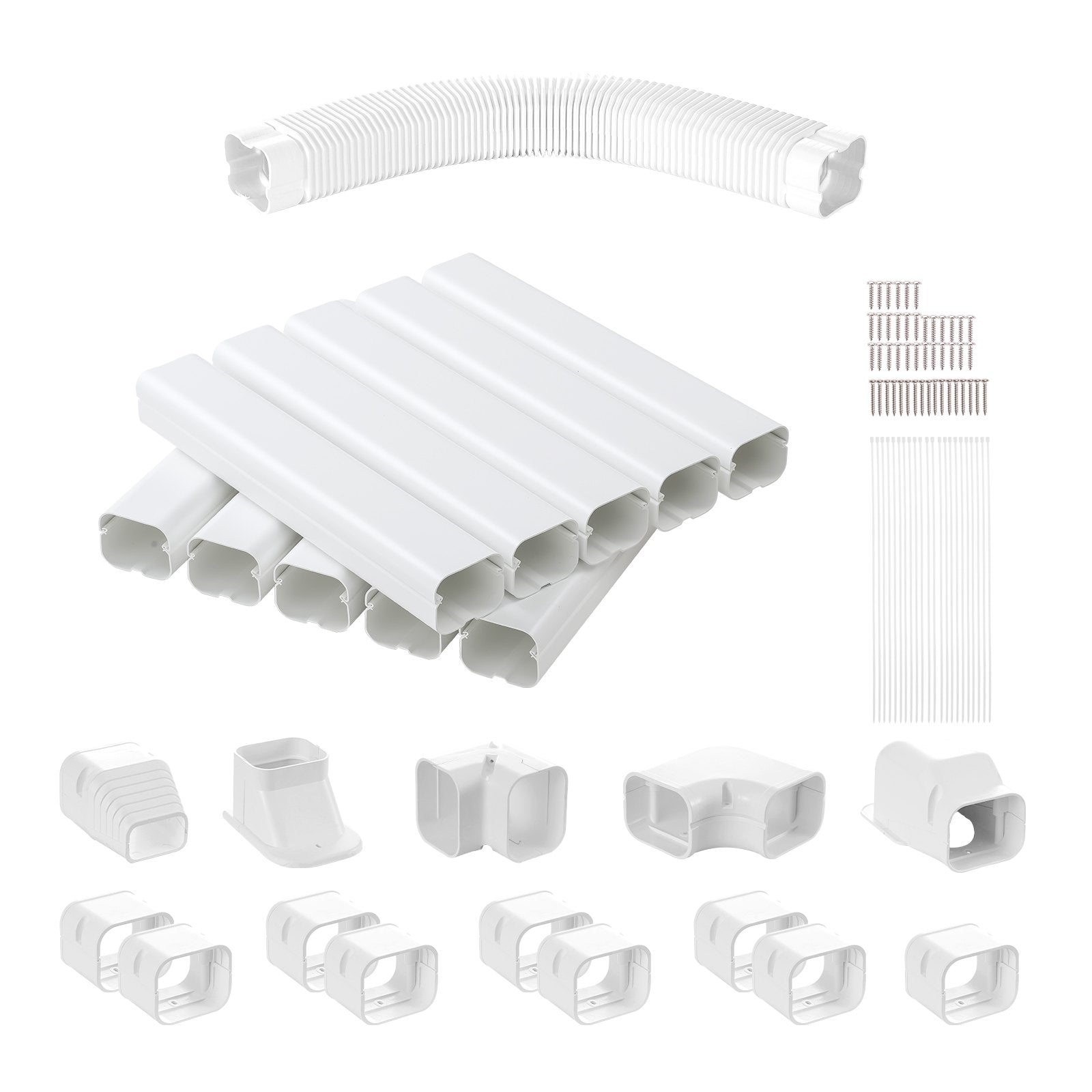 VEVOR Mini Split Line Set Cover 3-inch W 17.7Ft L, PVC Decorative Pipe Line Cover For Air Conditioner with 10 Straight Ducts & Full Components Easy to Install, Paintable for Heat Pumps, White 
