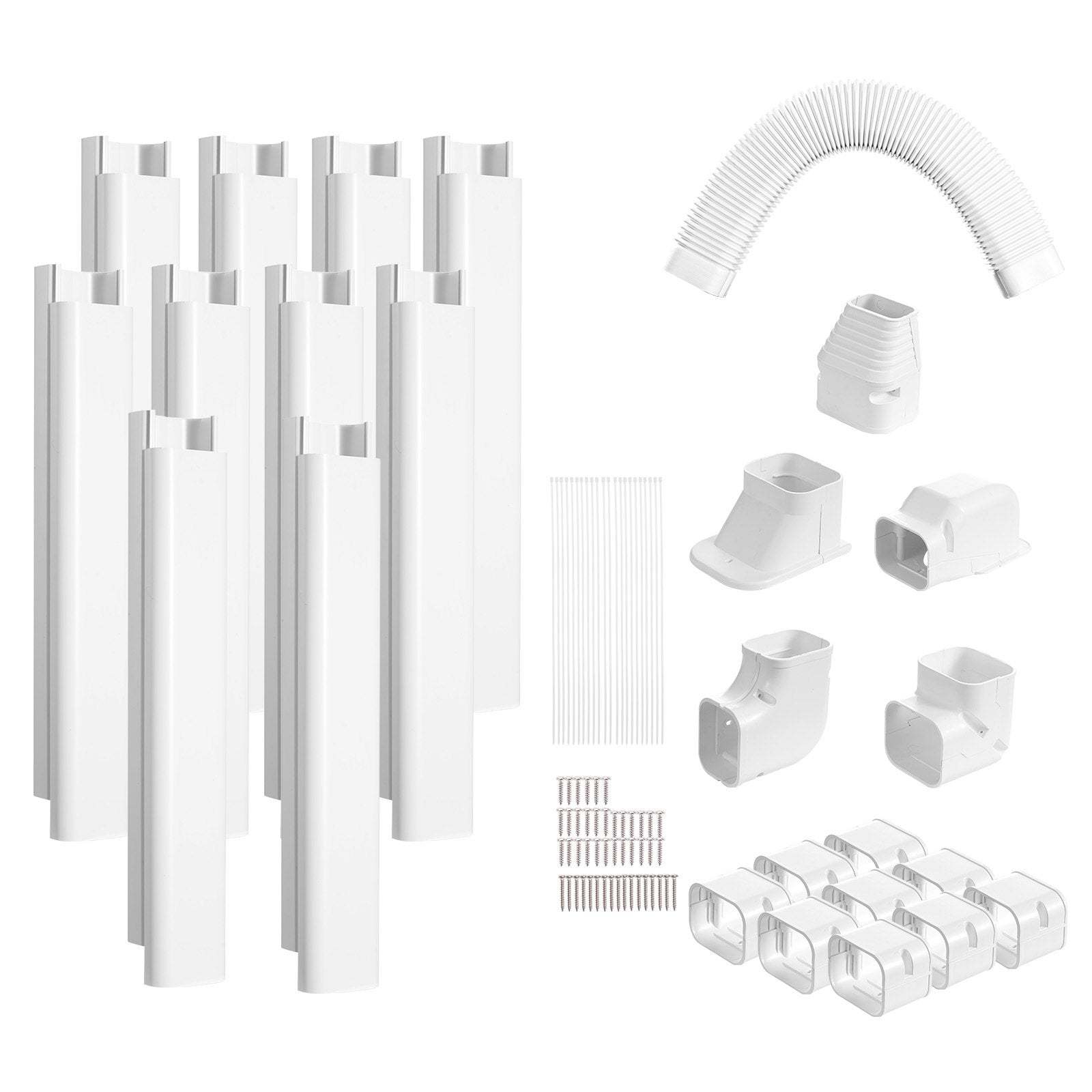 VEVOR Mini Split Line Set Cover 3-inch W 17.7Ft L, PVC Decorative Pipe Line Cover For Air Conditioner with 10 Straight Ducts & Full Components Easy to Install, Paintable for Heat Pumps, White 