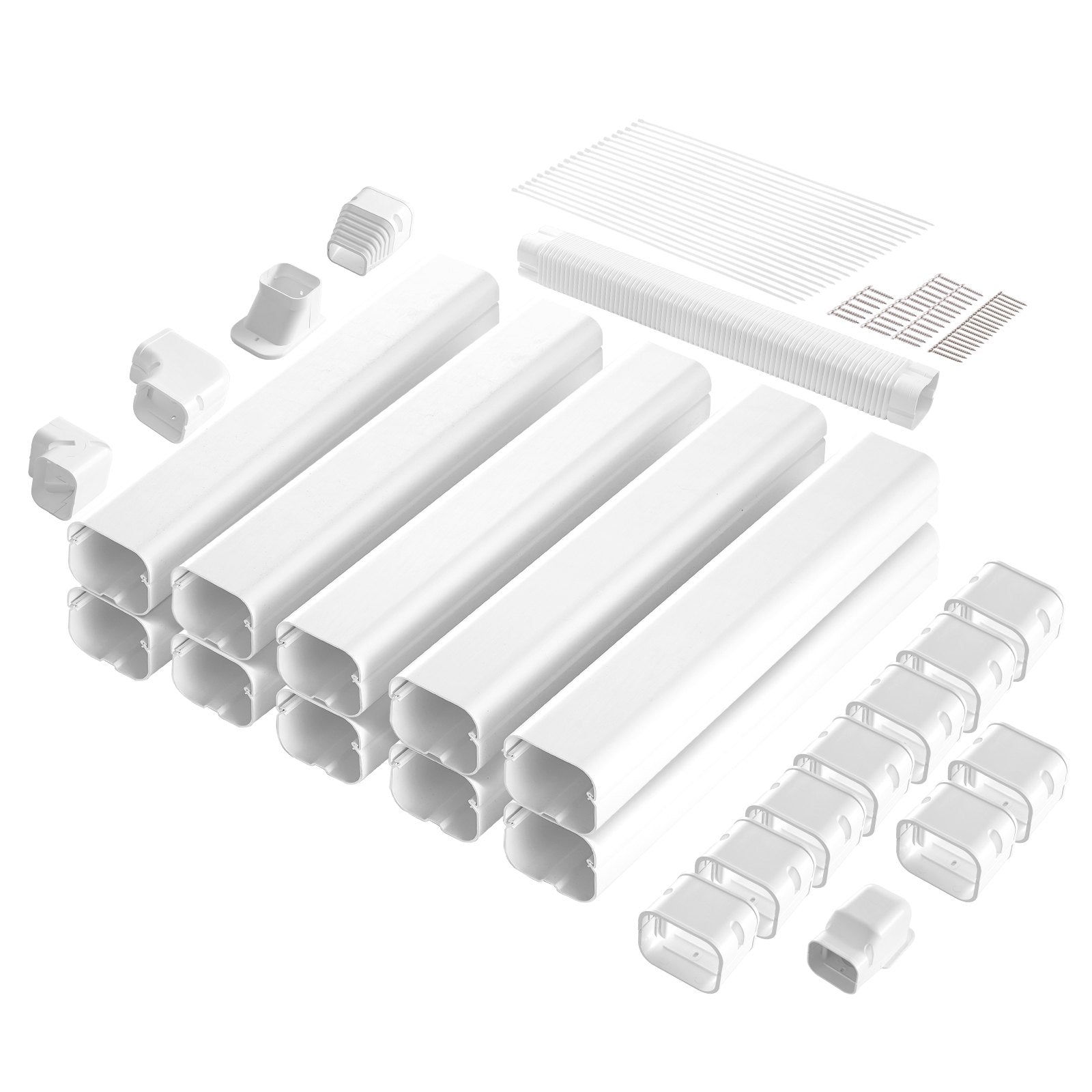 VEVOR Mini Split Line Set Cover 3-inch W 17.7Ft L, PVC Decorative Pipe Line Cover For Air Conditioner with 10 Straight Ducts & Full Components Easy to Install, Paintable for Heat Pumps, White 