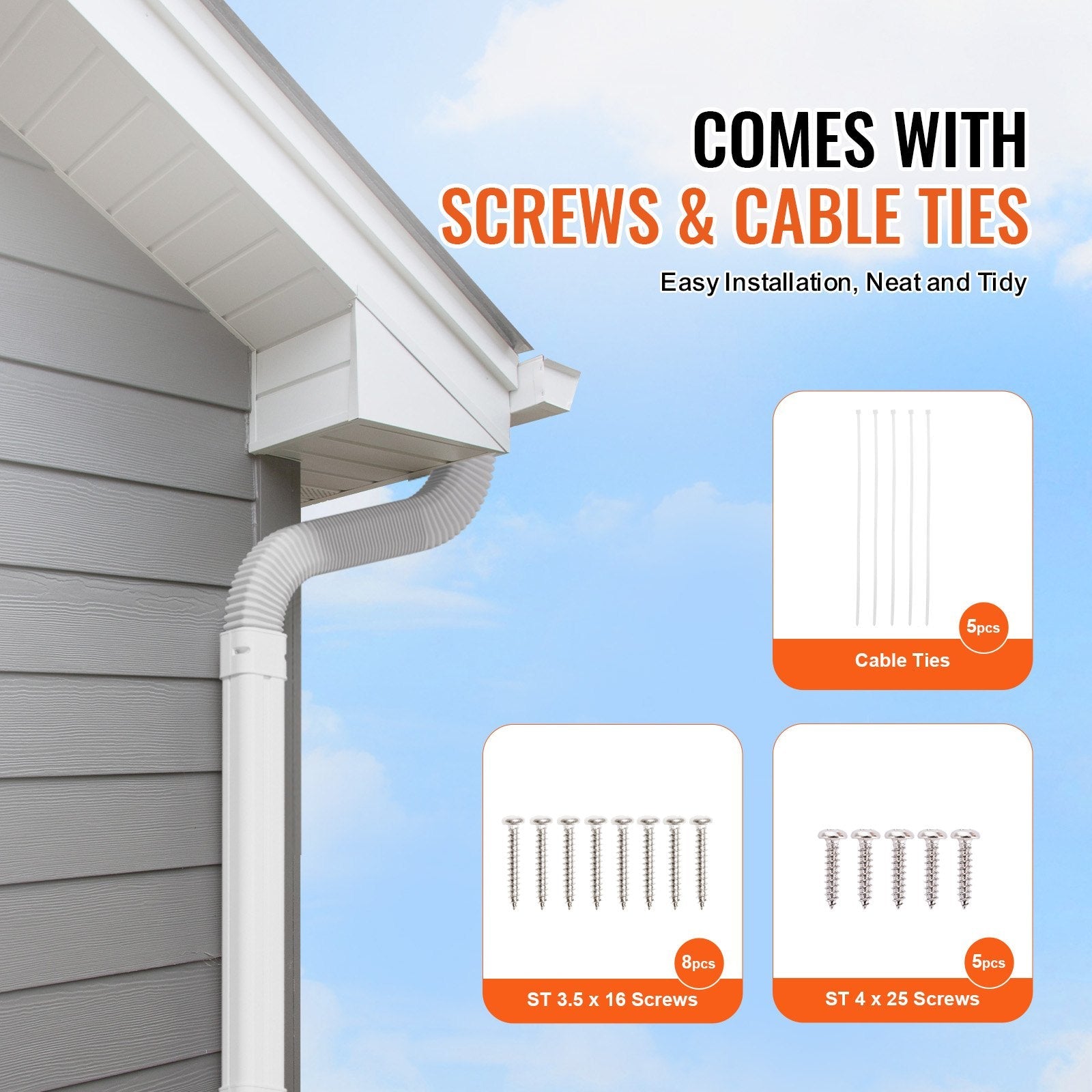 VEVOR Mini Split Line Set Cover 3-inch W 7.4Ft L, PVC Decorative Pipe Line Cover For Air Conditioner with 2 Straight Ducts & Full Components Easy to Install, Paintable for Heat Pumps, White 