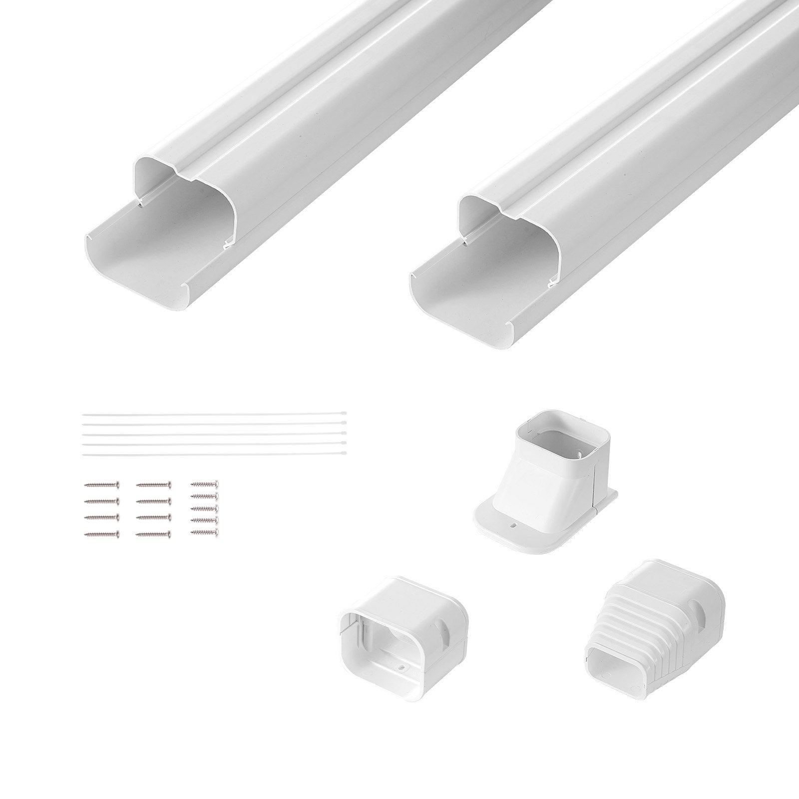 VEVOR Mini Split Line Set Cover 3-inch W 7.4Ft L, PVC Decorative Pipe Line Cover For Air Conditioner with 2 Straight Ducts & Full Components Easy to Install, Paintable for Heat Pumps, White 