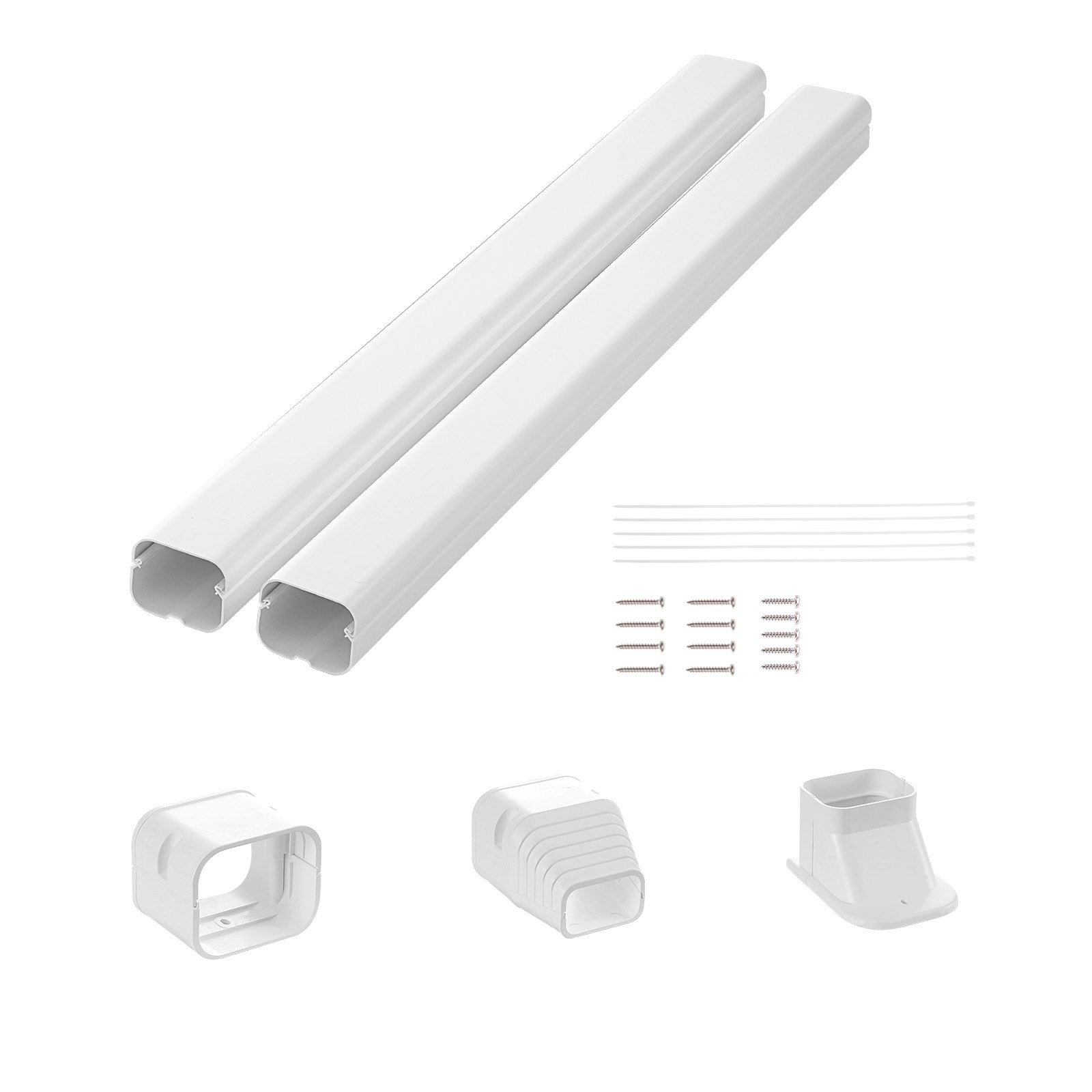 VEVOR Mini Split Line Set Cover 3-inch W 7.4Ft L, PVC Decorative Pipe Line Cover For Air Conditioner with 2 Straight Ducts & Full Components Easy to Install, Paintable for Heat Pumps, White 