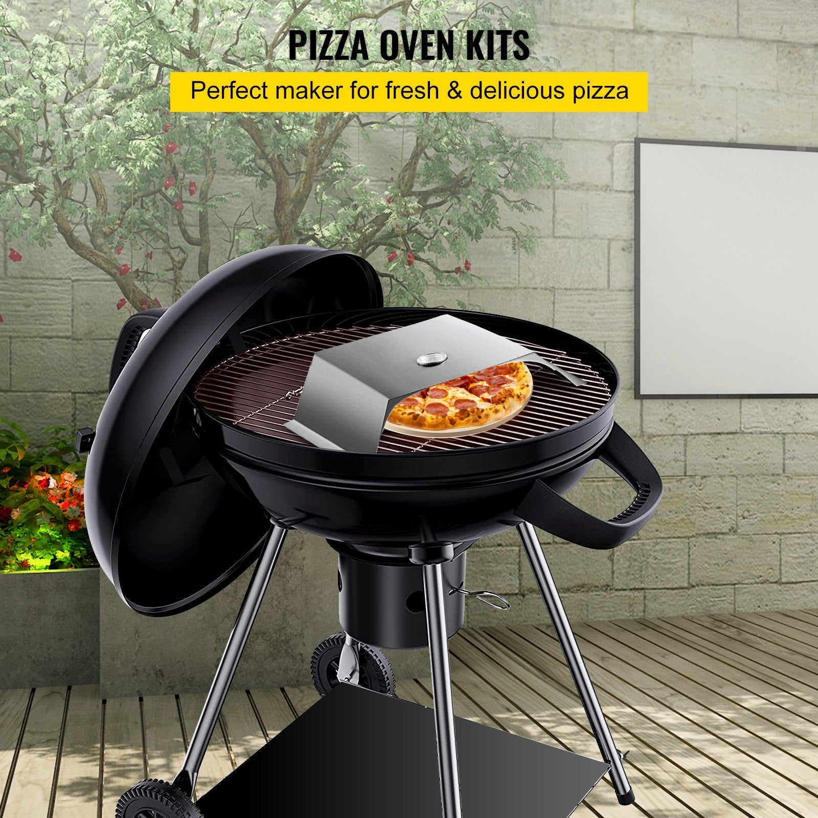 VEVOR Pizza Oven Kit, Stainless Steel Grill Pizza Oven, Pizza Maker Kit for Most 22\" Charcoal Grilll, Grill Pizza Oven Kit Including Pizza Chamber, 13\" Round Pizza Stone, 10 x 11.8 inch Pizza Peel 