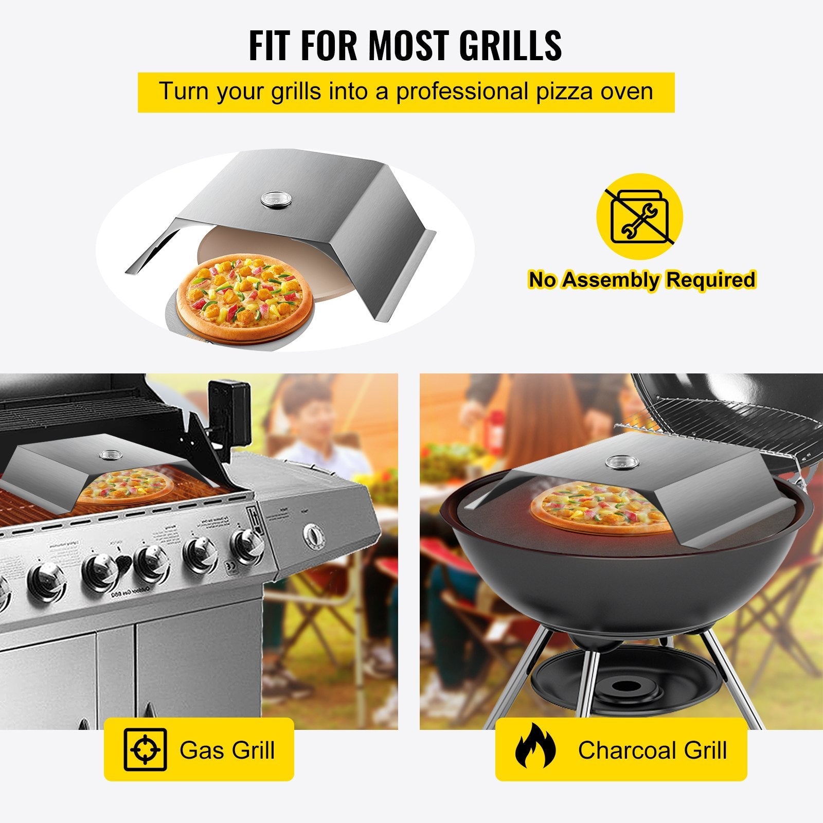 VEVOR Pizza Oven Kit, Stainless Steel Grill Pizza Oven, Pizza Maker Kit for Most 22\" Charcoal Grilll, Grill Pizza Oven Kit Including Pizza Chamber, 13\" Round Pizza Stone, 10 x 11.8 inch Pizza Peel 