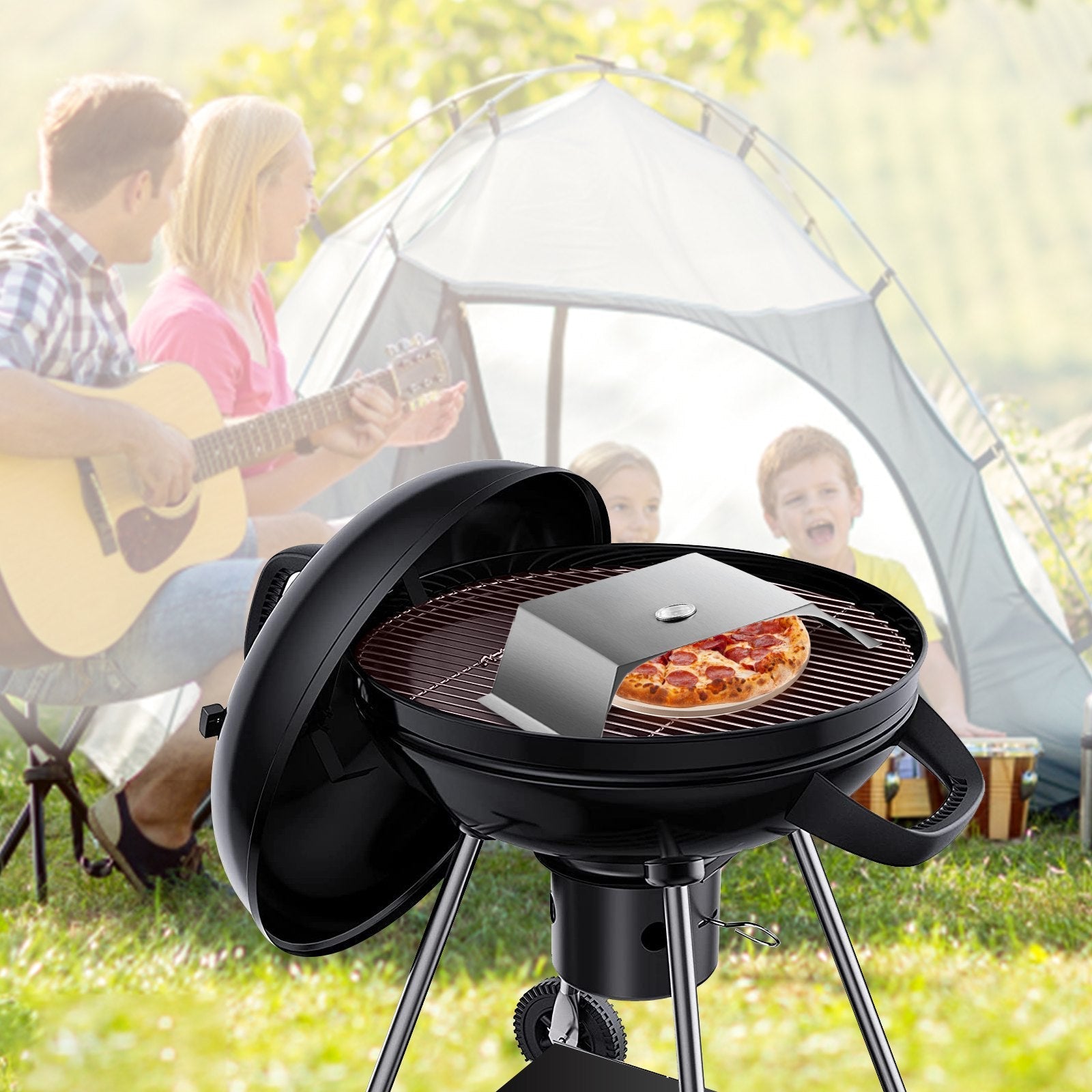 VEVOR Pizza Oven Kit, Stainless Steel Grill Pizza Oven, Pizza Maker Kit for Most 22\" Charcoal Grilll, Grill Pizza Oven Kit Including Pizza Chamber, 13\" Round Pizza Stone, 10 x 11.8 inch Pizza Peel 