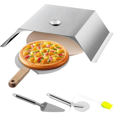 VEVOR Pizza Oven Kit, Stainless Steel Grill Pizza Oven, Pizza Maker Kit for Most 22\" Charcoal Grilll, Grill Pizza Oven Kit Including Pizza Chamber, 13\" Round Pizza Stone, 10 x 11.8 inch Pizza Peel 