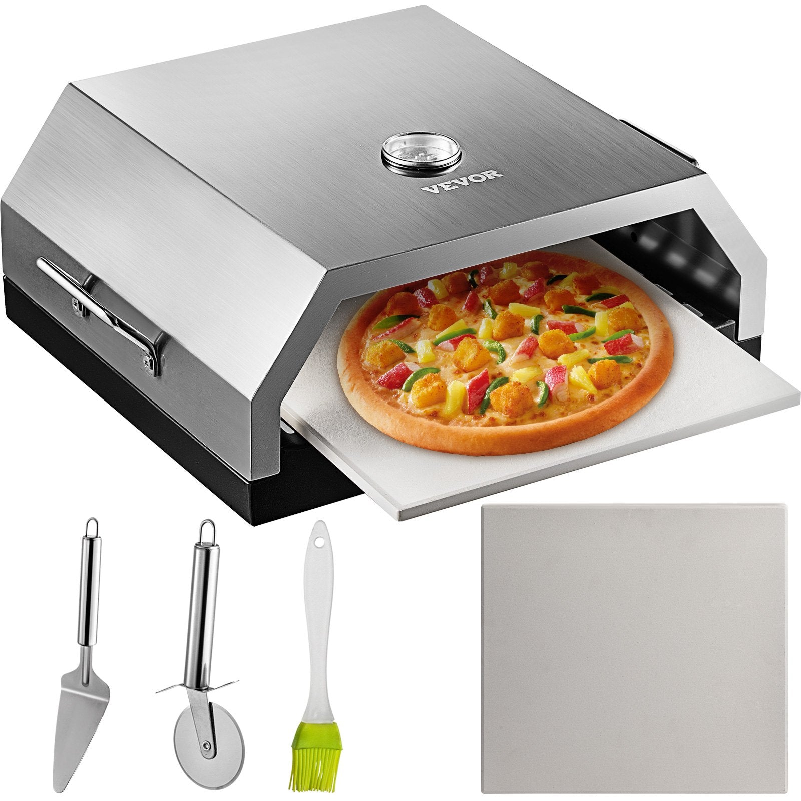 VEVOR Wood Pizza Oven 15.7x13.7x6.2in Wood Fired Pizza Oven Stainless Steel Top Portable Pizza Oven with Stone for Gas or Charcoal Grill Pizza Oven Outdoor for The Garden, Patio, and Courtyard. 