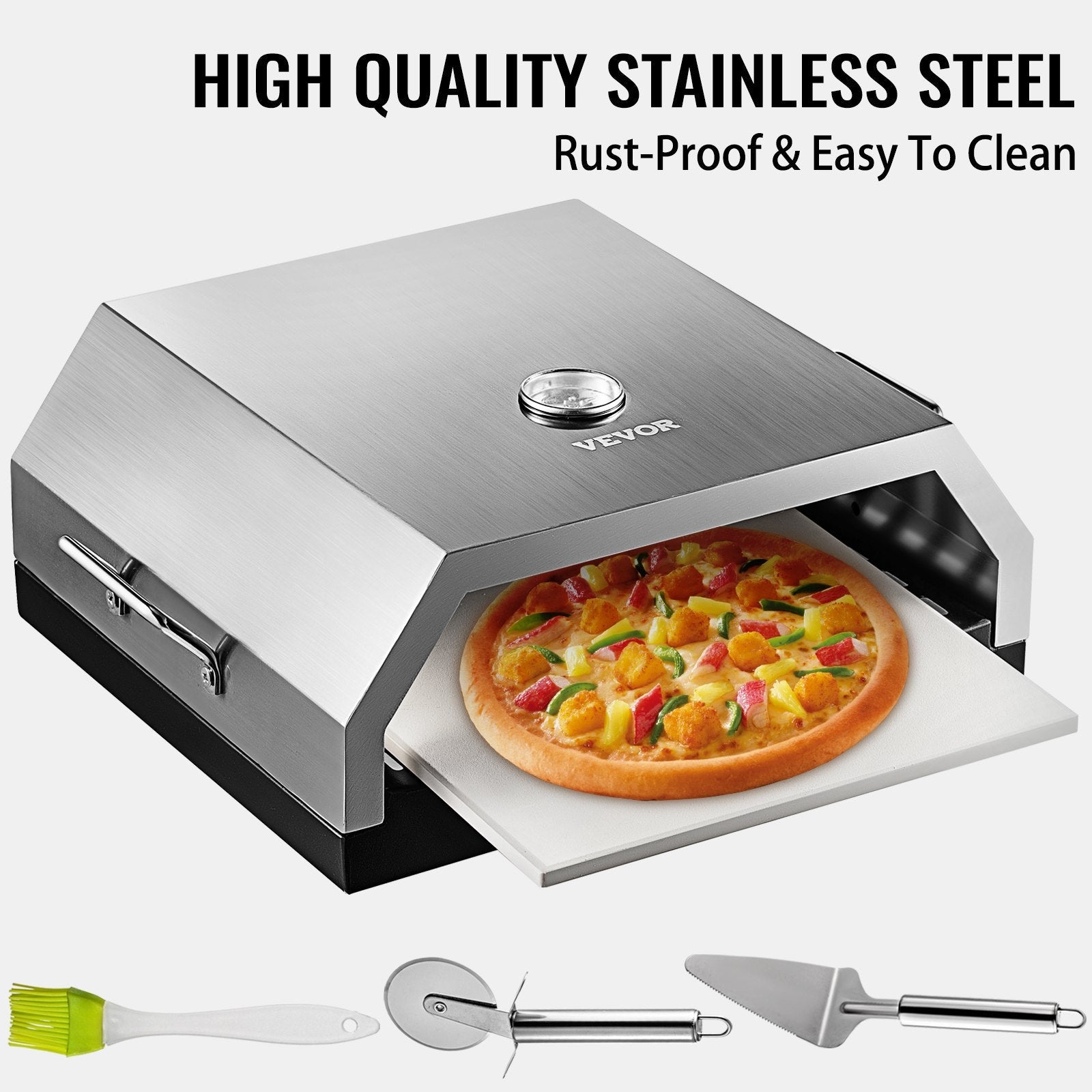 VEVOR Wood Pizza Oven 15.7x13.7x6.2in Wood Fired Pizza Oven Stainless Steel Top Portable Pizza Oven with Stone for Gas or Charcoal Grill Pizza Oven Outdoor for The Garden, Patio, and Courtyard. 