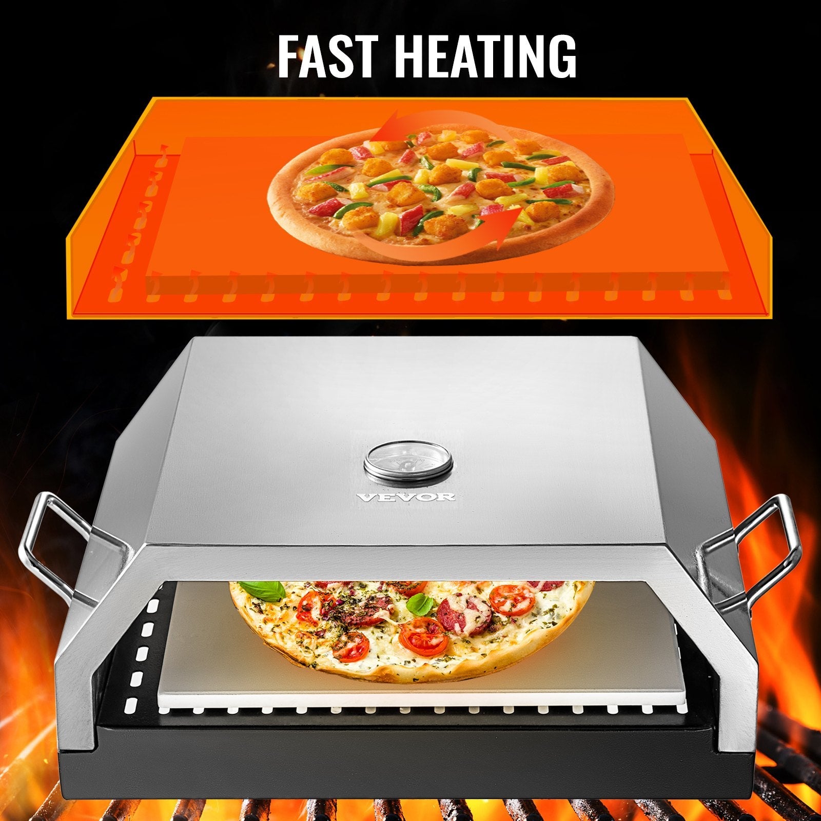 VEVOR Wood Pizza Oven 15.7x13.7x6.2in Wood Fired Pizza Oven Stainless Steel Top Portable Pizza Oven with Stone for Gas or Charcoal Grill Pizza Oven Outdoor for The Garden, Patio, and Courtyard. 
