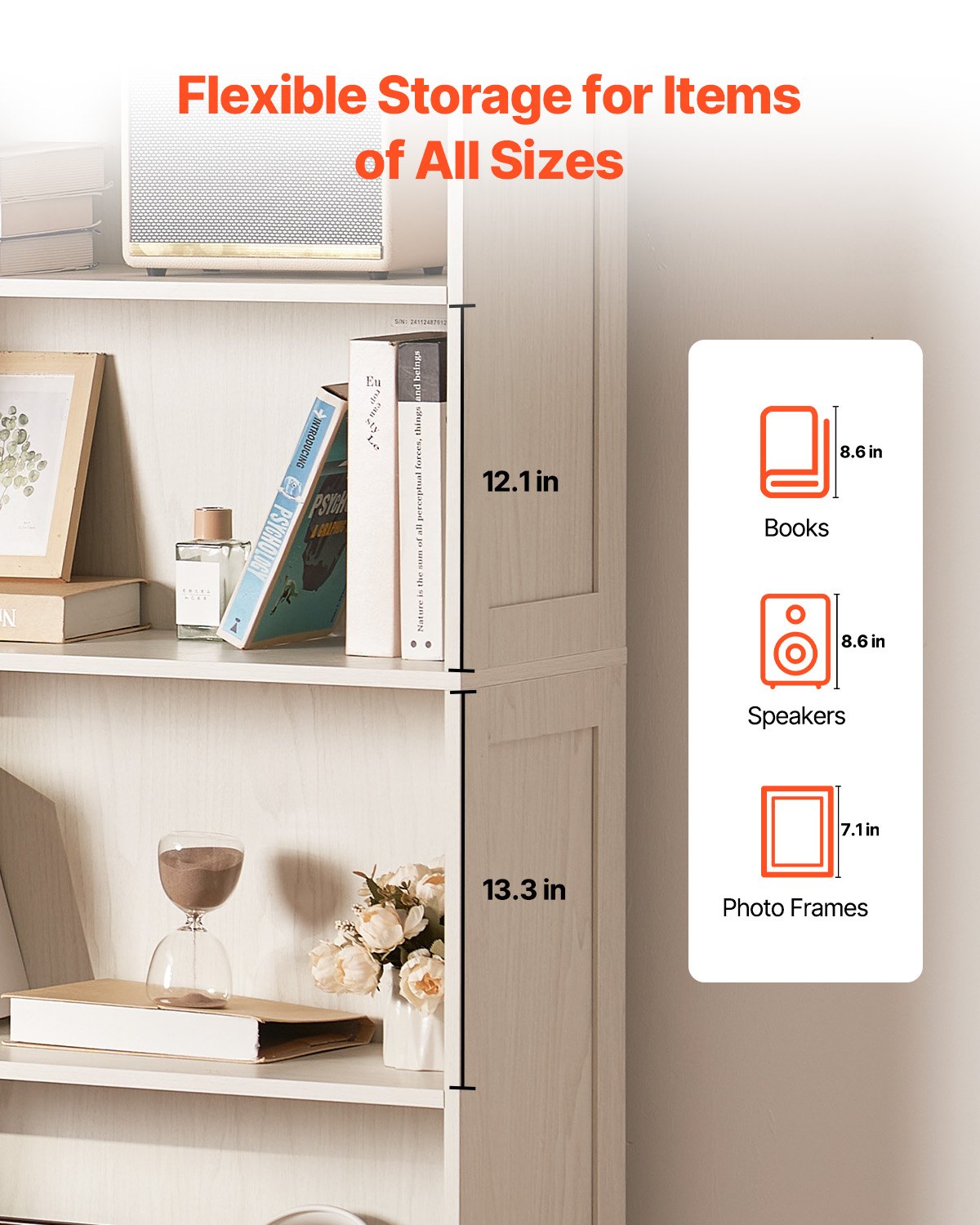 VEVOR 5 Tiers Wide Bookshelf 68" Wooden Freestanding Open Bookcase Shelf White 