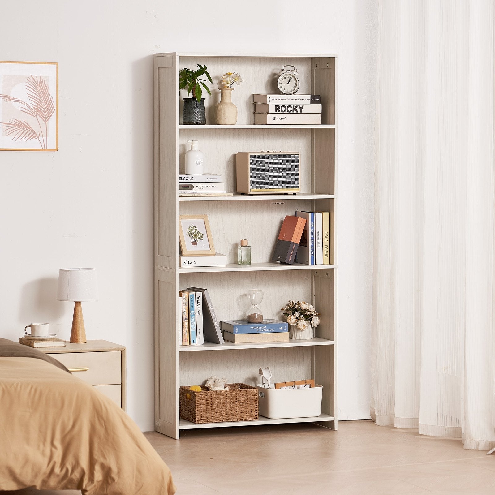 VEVOR 5 Tiers Wide Bookshelf 68" Wooden Freestanding Open Bookcase Shelf White 