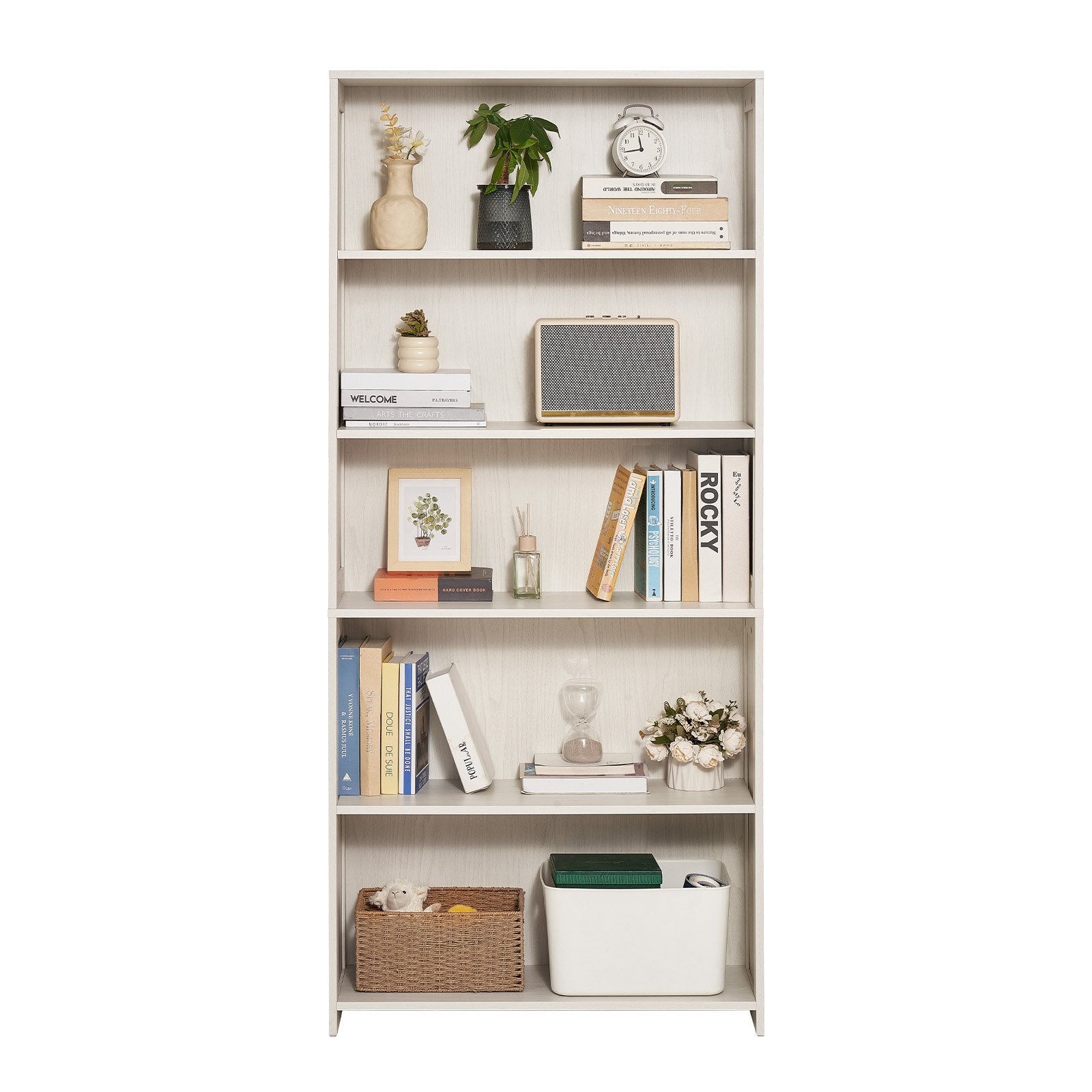 VEVOR 5 Tiers Wide Bookshelf 68" Wooden Freestanding Open Bookcase Shelf White 