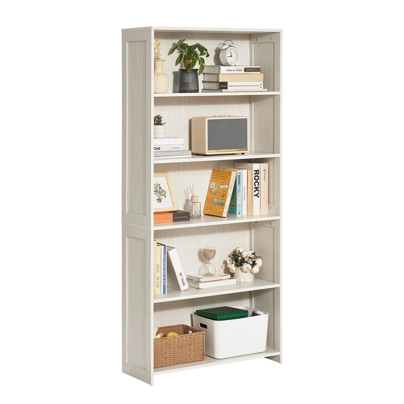 VEVOR 5 Tiers Wide Bookshelf 68" Wooden Freestanding Open Bookcase Shelf White 