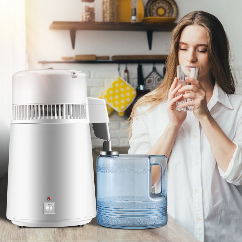 VEVOR Pure Water Distiller 750W, Purifier Filter Fully Upgraded with Handle 1.1 Gal /4L, BPA Free Container, Perfect for Home Use, White 