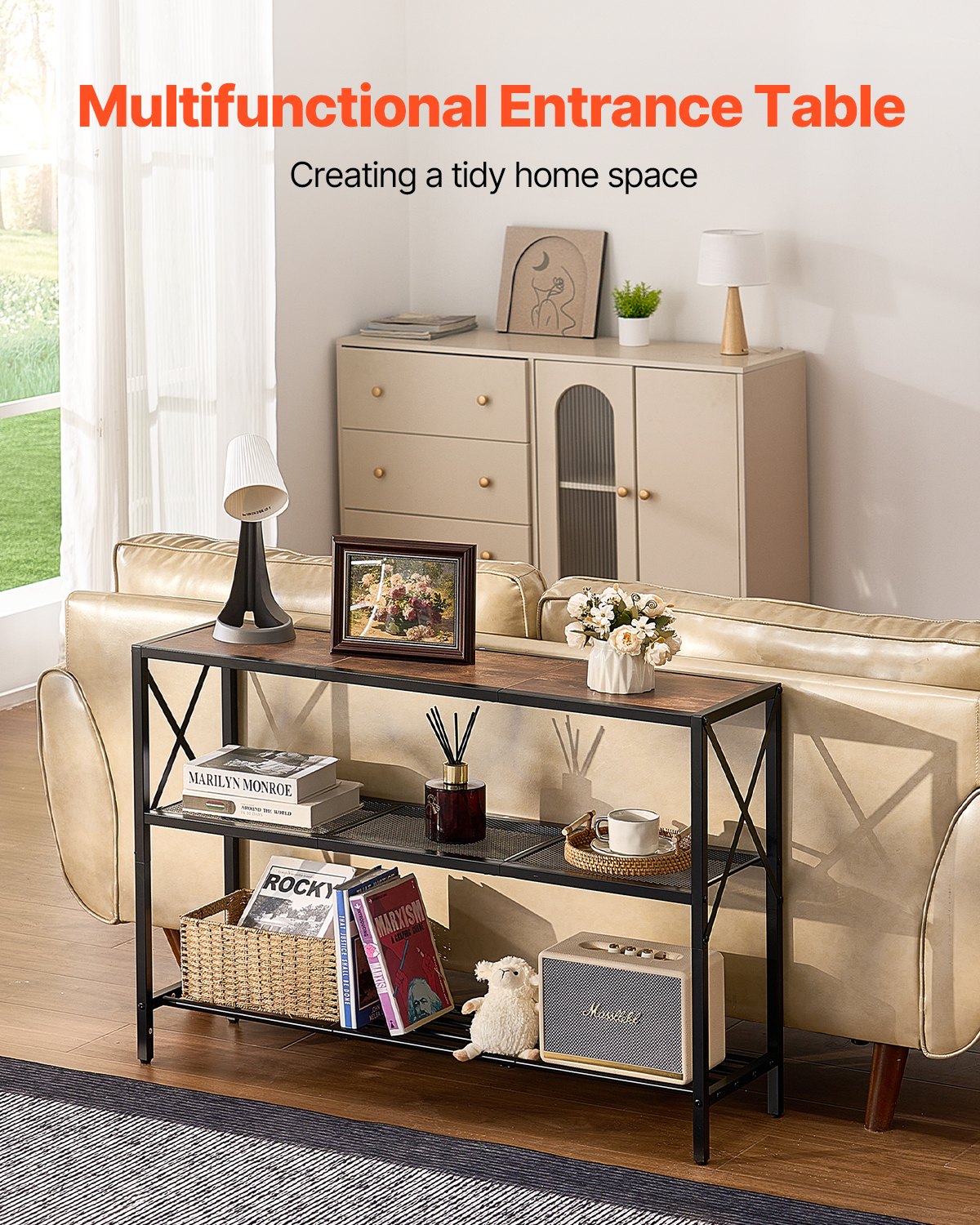 VEVOR Narrow Console Sofa Table Couch Table 3-Tier for Entryway & Living Room 