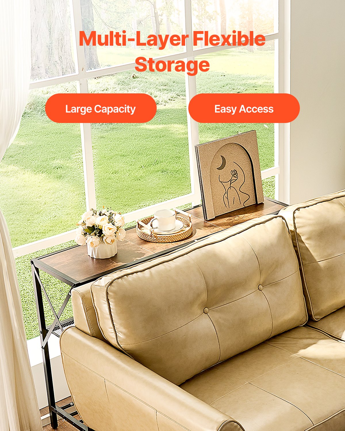 VEVOR Narrow Console Sofa Table Couch Table 3-Tier for Entryway & Living Room 