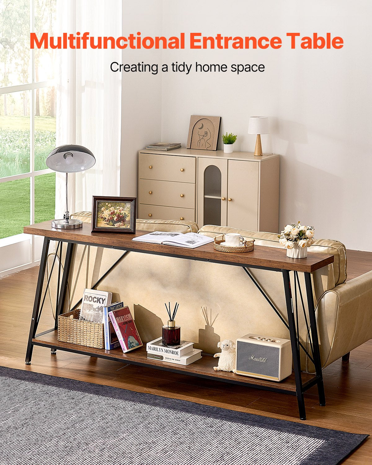 VEVOR Narrow Console Sofa Table Couch Table 2-Tier for Entryway & Living Room 