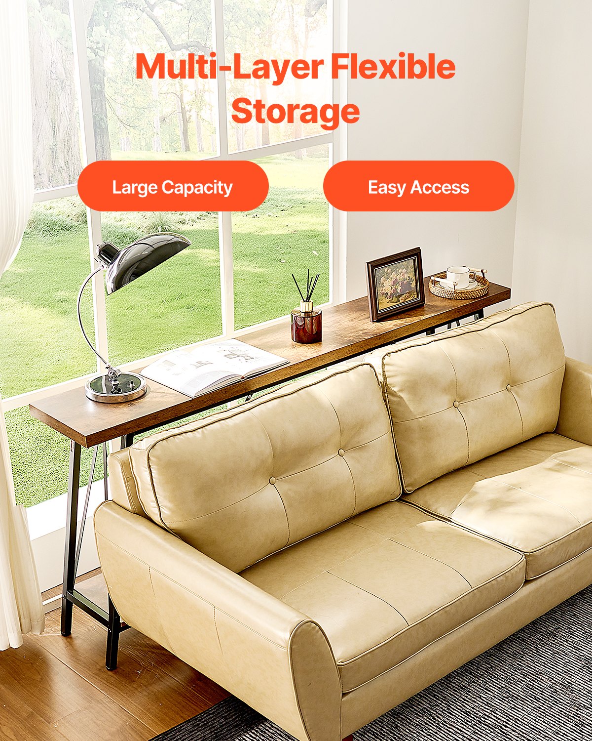 VEVOR Narrow Console Sofa Table Couch Table 2-Tier for Entryway & Living Room 