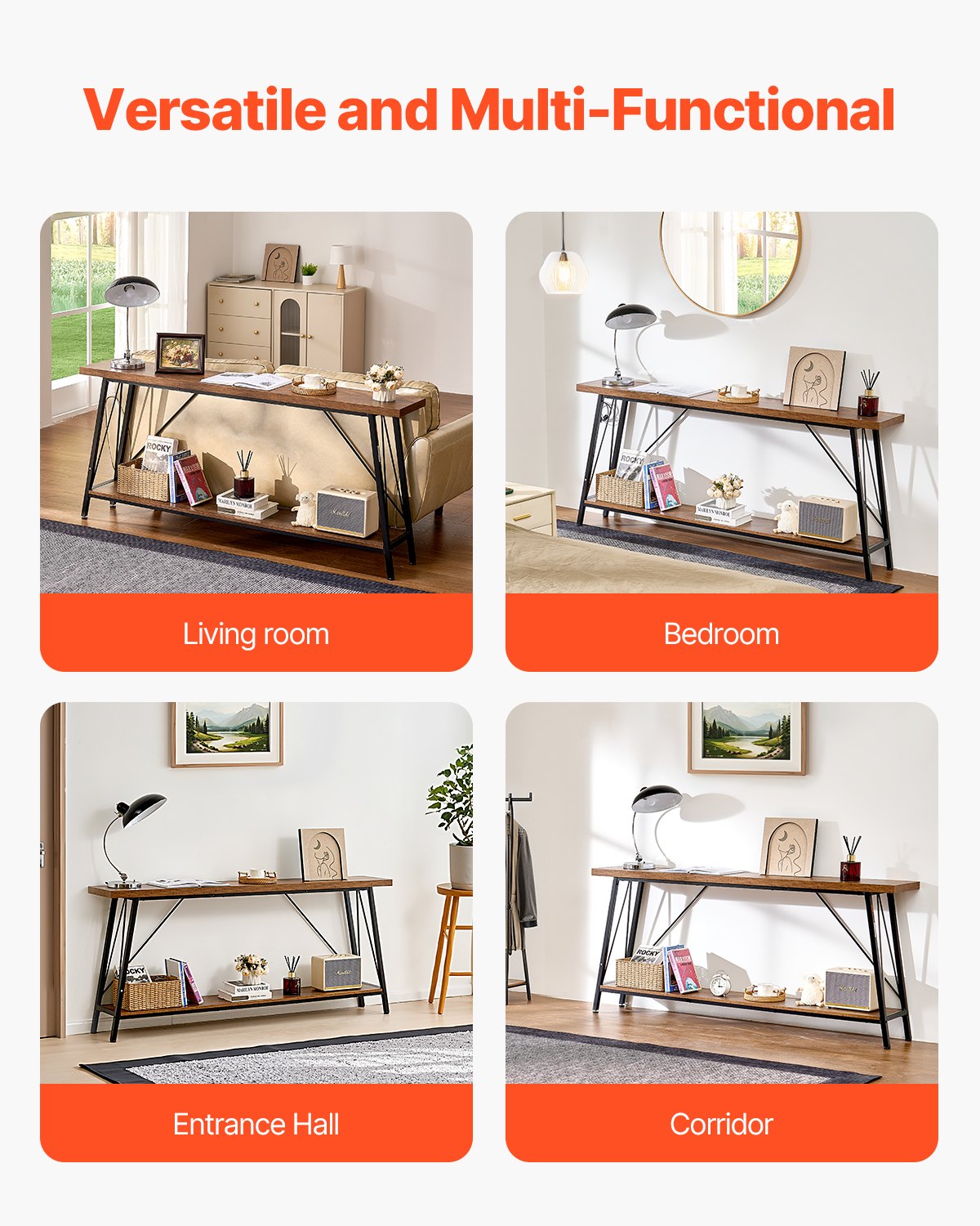 VEVOR Narrow Console Sofa Table Couch Table 2-Tier for Entryway & Living Room 