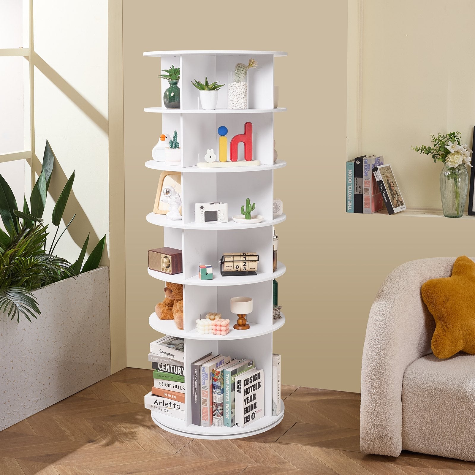 VEVOR 6-Tier Rotating Shoe Rack Tower 360° Spinning Shoe Display Carousel White 