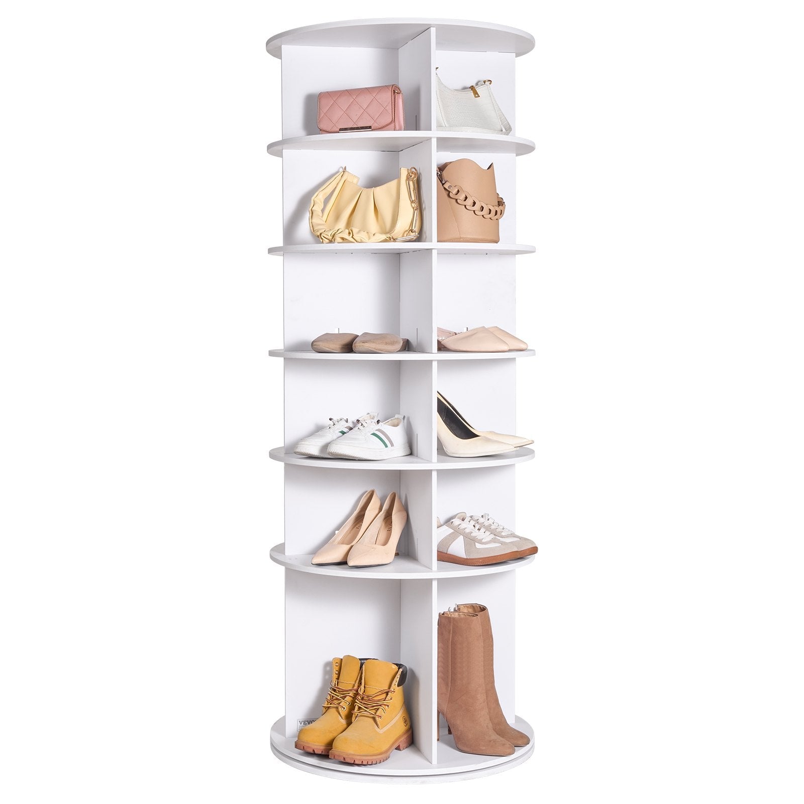 VEVOR 6-Tier Rotating Shoe Rack Tower 360° Spinning Shoe Display Carousel White 