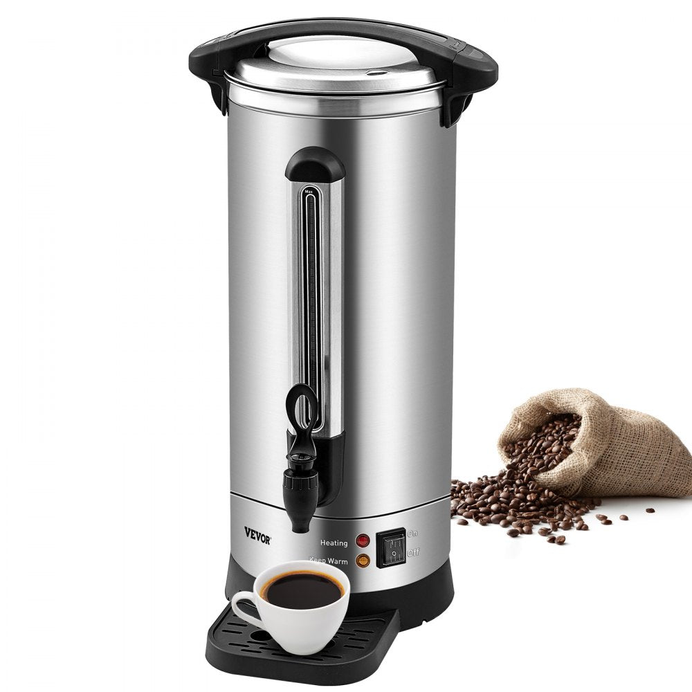 VEVOR Commercial Coffee Urn, 110 Cups Stainless Steel Large Coffee Dispenser, 1500W 110V Electric Coffee Maker Urn For Quick Brewing, Hot Water Urn with Detachable Power Cord for Easy Cleaning, Silver 