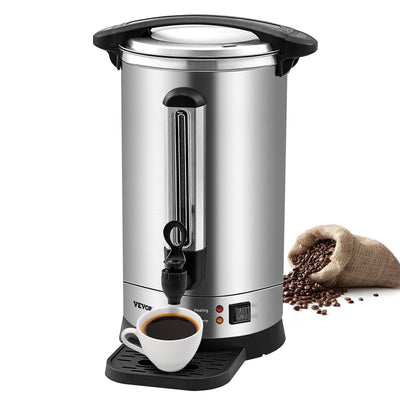 VEVOR Commercial Coffee Urn, 65 Cups Stainless Steel Large Coffee Dispenser, 1500W 110V Electric Coffee Maker Urn For Quick Brewing, Hot Water Urn with Detachable Power Cord for Easy Cleaning, Silver 