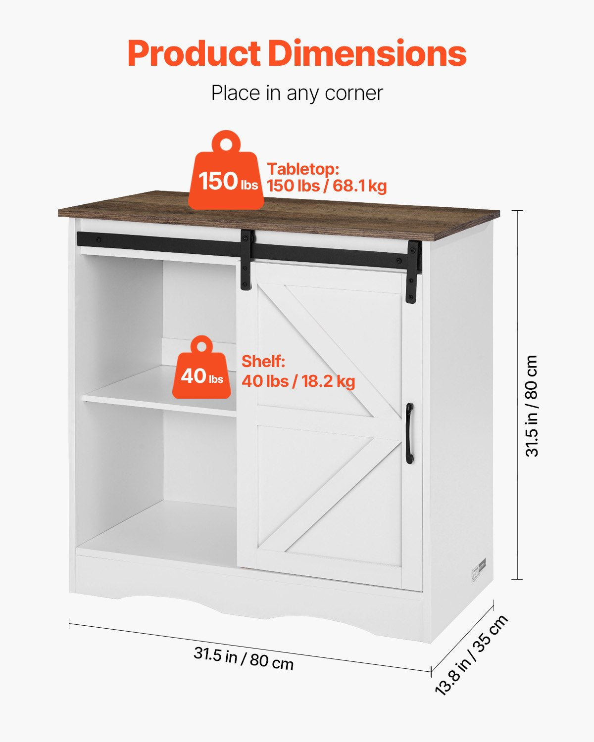 VEVOR Coffee Bar Cabinet 3-Tier Coffee Bar Table with Barn Doors Brown White 