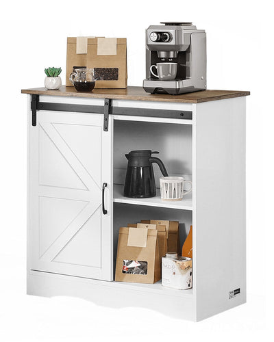 VEVOR Coffee Bar Cabinet 3-Tier Coffee Bar Table with Barn Doors Brown White 