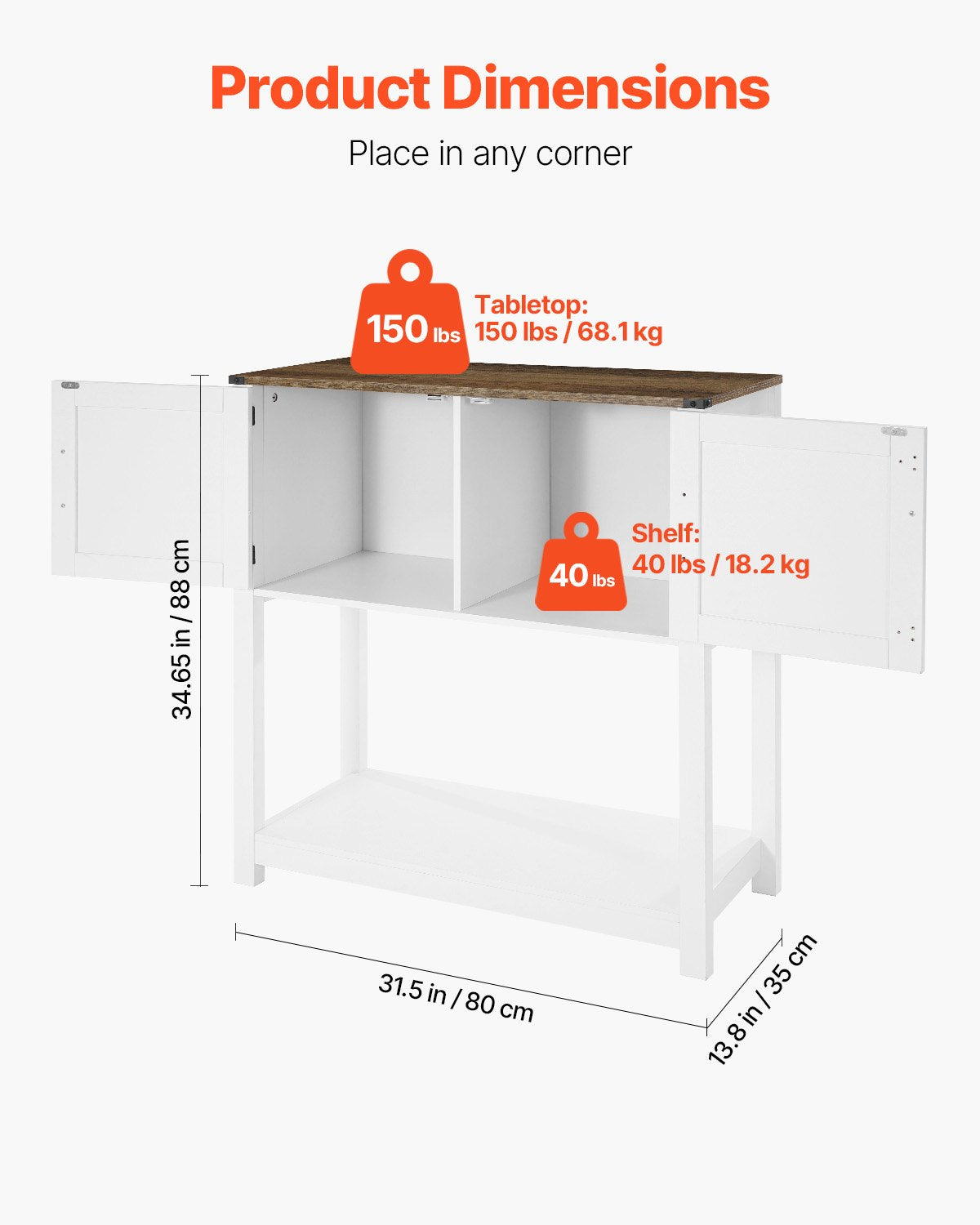 VEVOR Coffee Bar Cabinet 3-Tier Coffee Bar Table with Magnet Doors Brown White 