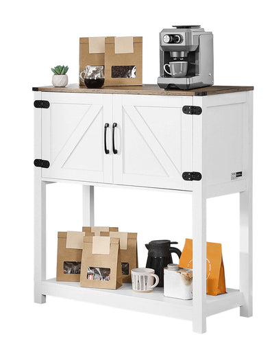 VEVOR Coffee Bar Cabinet 3-Tier Coffee Bar Table with Magnet Doors Brown White 