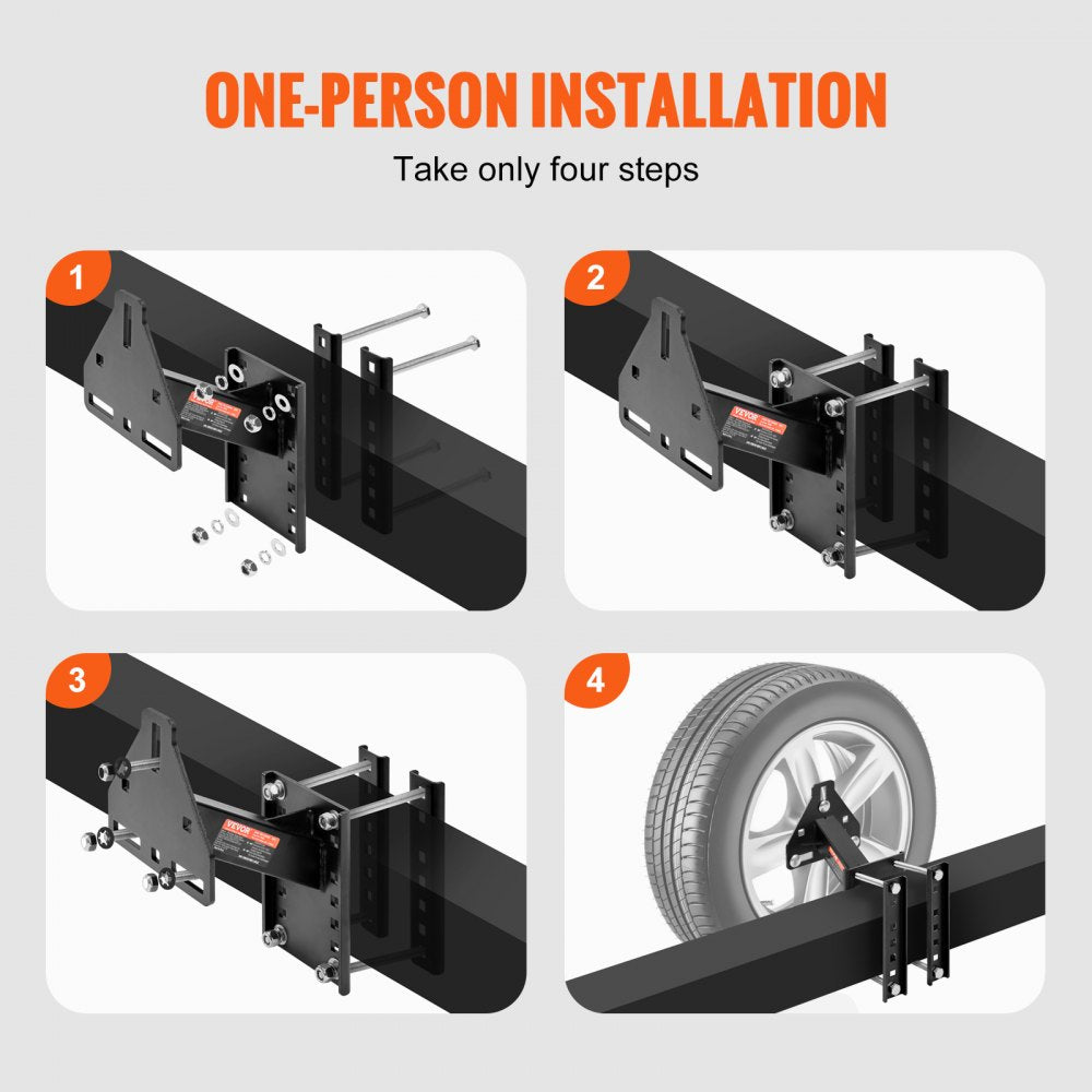 VEVOR Spare Tire Carrier, Trailer Spare Tire Mount, 160 lbs Capacity, Utility Trailer Accessories Fits Most 4 & 5 & 6 & 8 Lugs Wheels on 4", 4.25", 4.5", 4.75", 5", 5.5", 6", 6.5" Bolt Patterns 