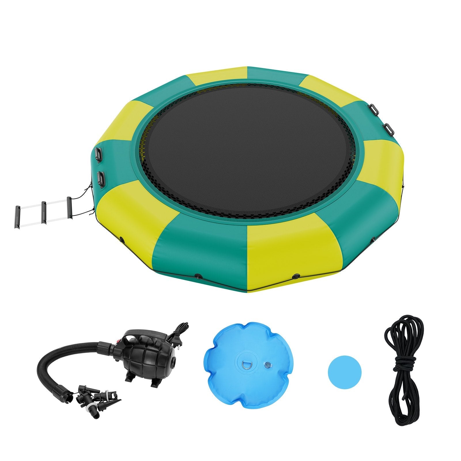 VEVOR Inflatable Water Bouncer, 12ft Recreational Water Trampoline, Portable Bounce Swim Platform with 3-Step Ladder & Electric Air Pump, Kids Adults Floating Rebounder for Pool, Lake, Water Sports 