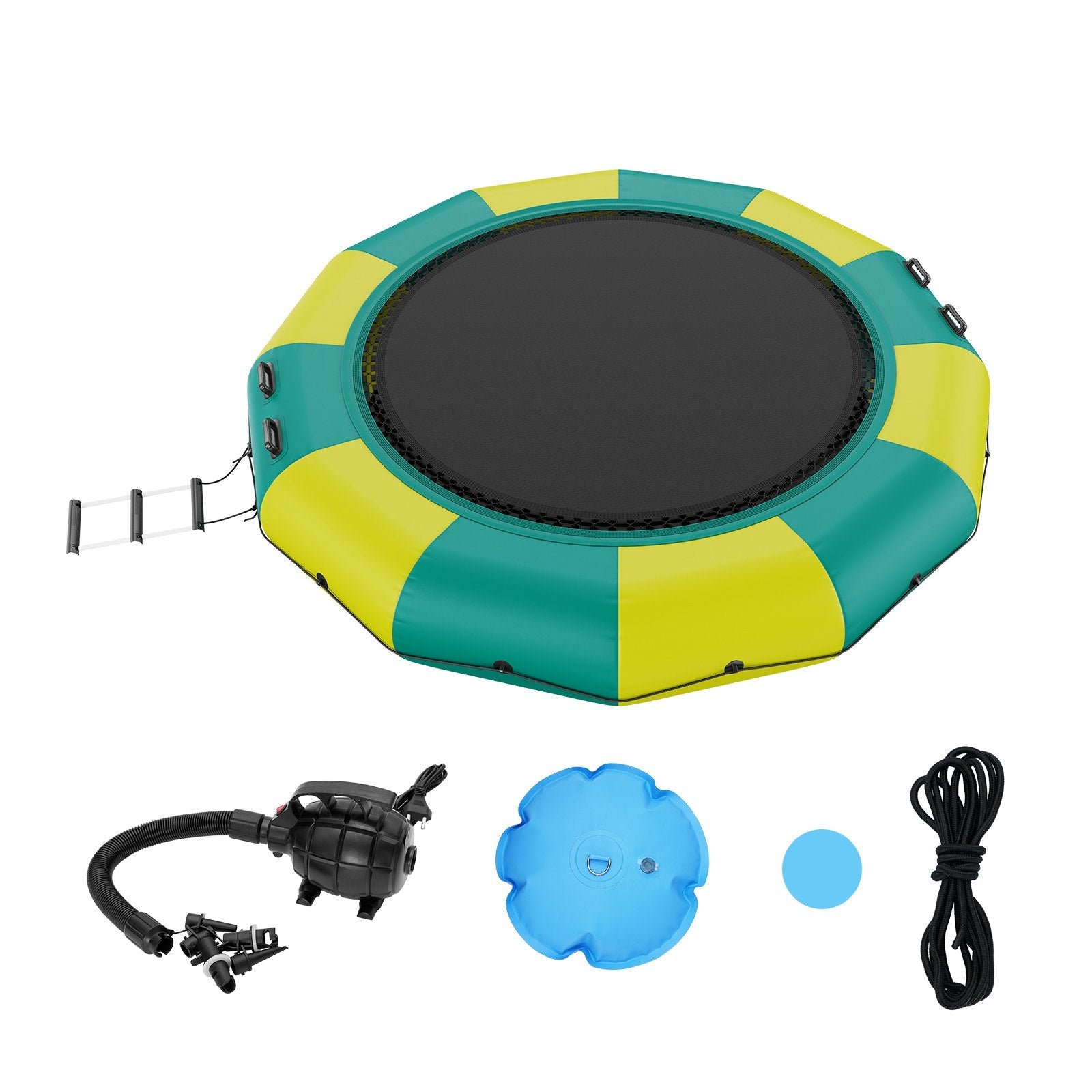 VEVOR Inflatable Water Bouncer, 12ft Recreational Water Trampoline, Portable Bounce Swim Platform with 3-Step Ladder & Electric Air Pump, Kids Adults Floating Rebounder for Pool, Lake, Water Sports 
