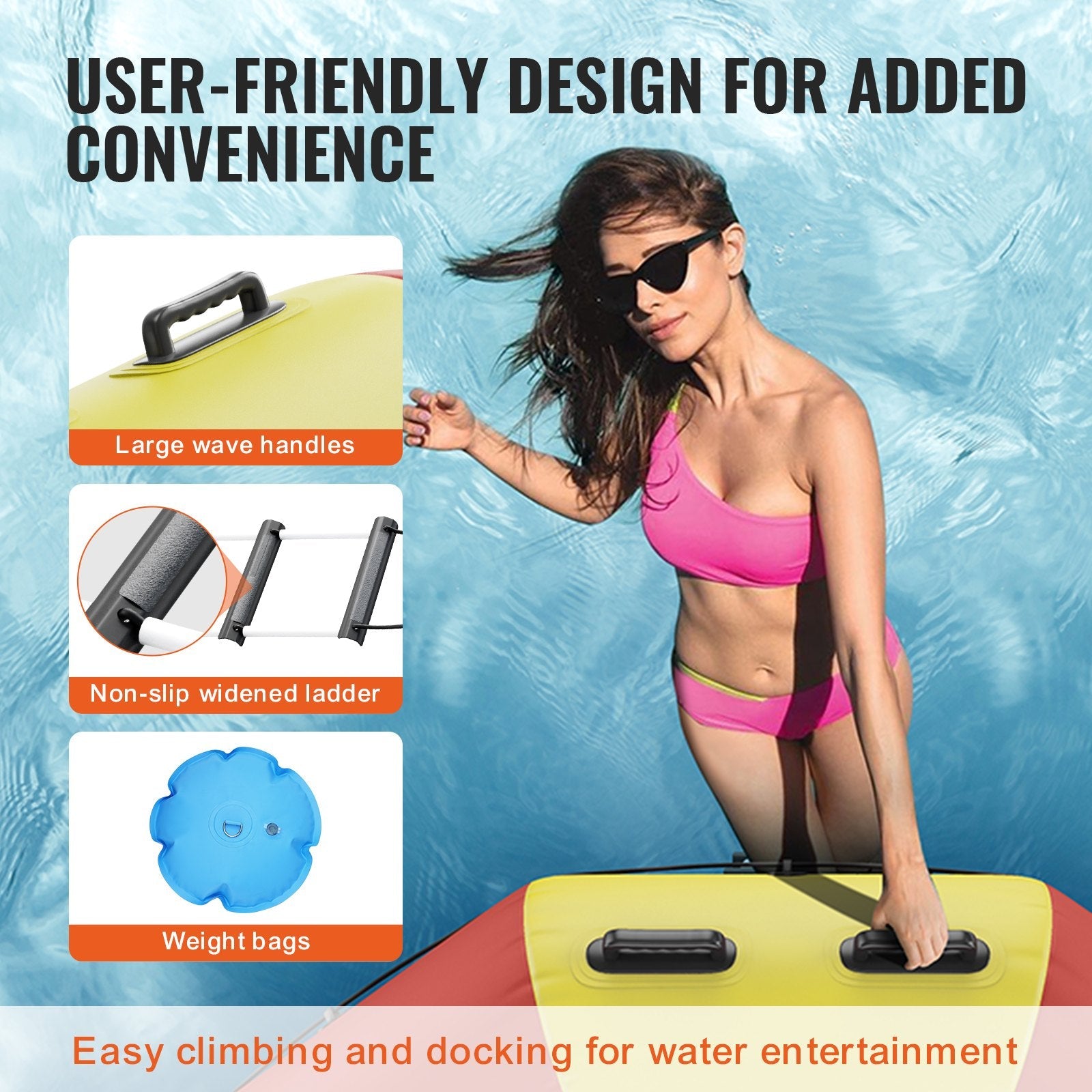 VEVOR Inflatable Water Bouncer, 17ft Recreational Water Trampoline, Portable Bounce Swim Platform with 5-Step Ladder & Electric Air Pump, Kids Adults Floating Rebounder for Pool, Lake, Water Sports 