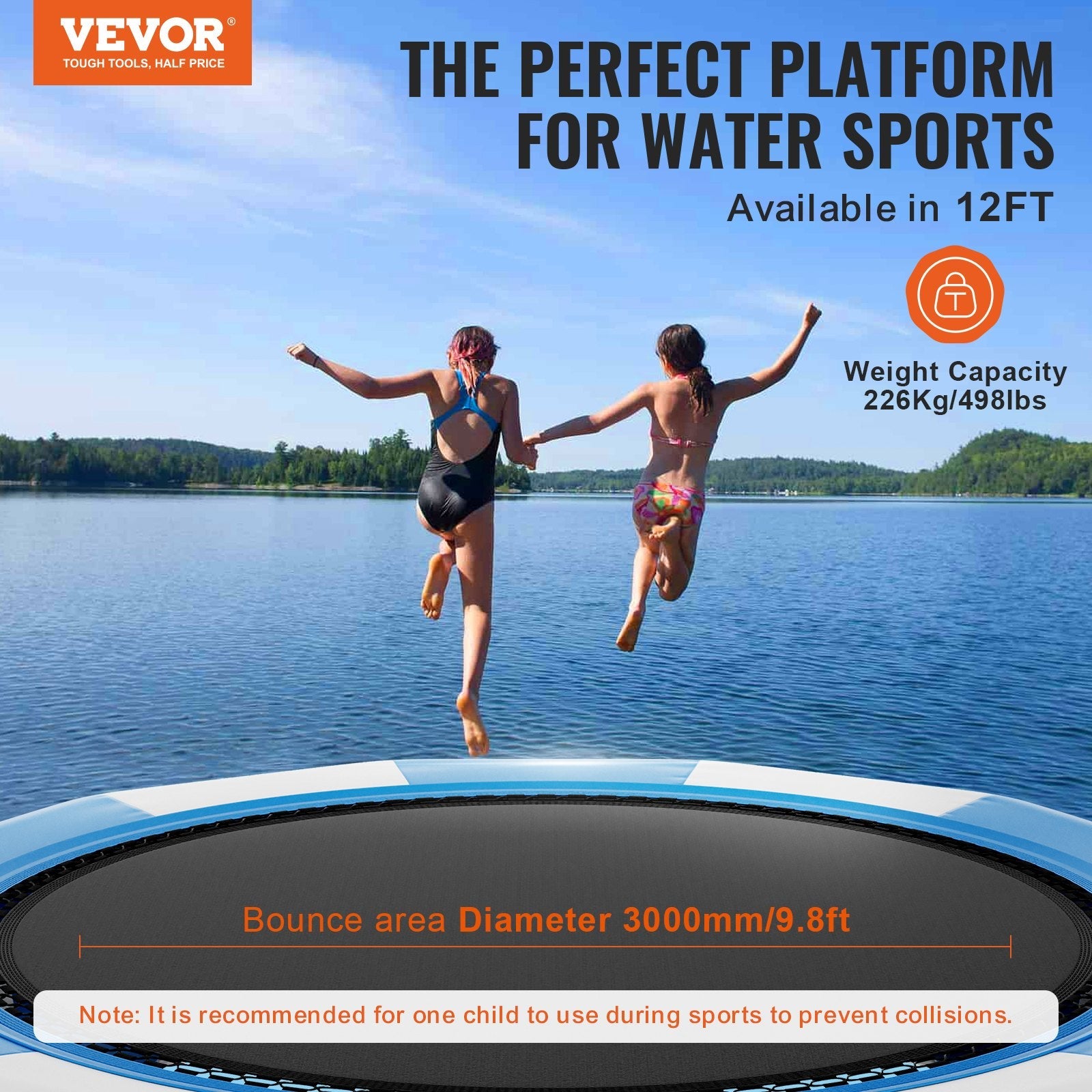 VEVOR Inflatable Water Bouncer, 13ft Recreational Water Trampoline, Portable Bounce Swim Platform with 3-Step Ladder & Electric Air Pump, Kids Adults Floating Rebounder for Pool, Lake, Water Sports 