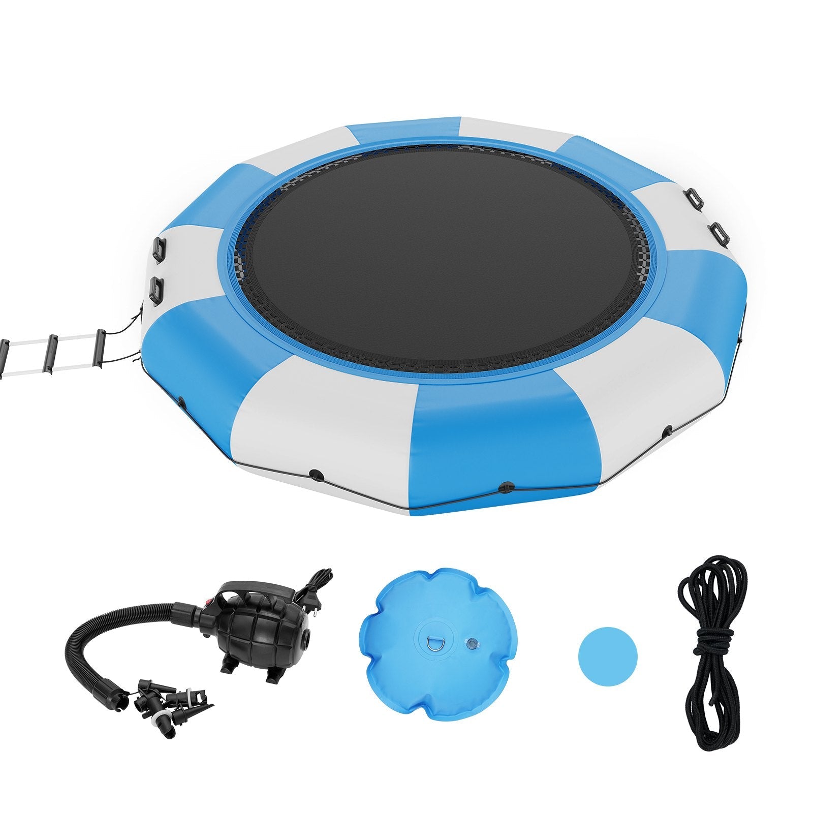 VEVOR Inflatable Water Bouncer, 13ft Recreational Water Trampoline, Portable Bounce Swim Platform with 3-Step Ladder & Electric Air Pump, Kids Adults Floating Rebounder for Pool, Lake, Water Sports 