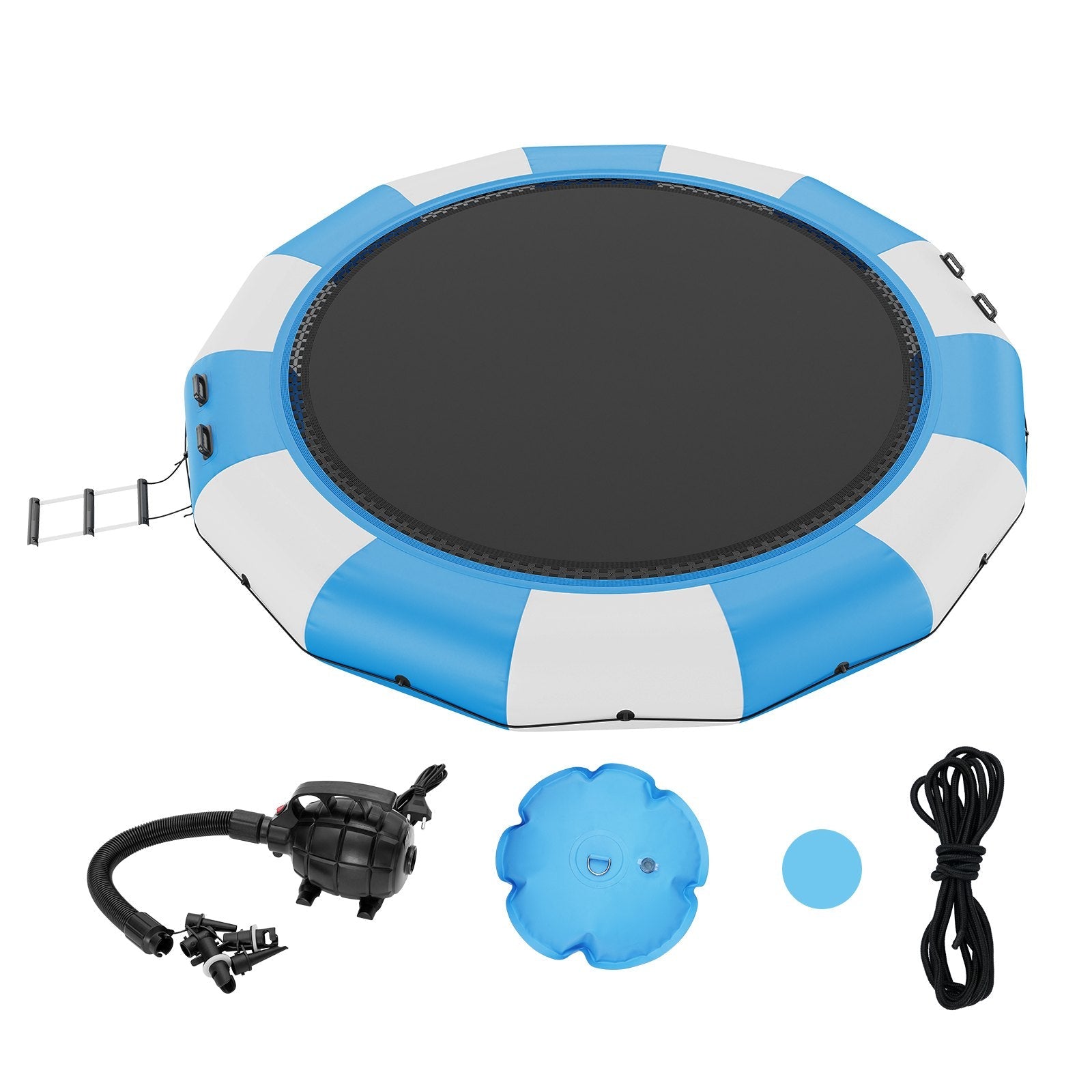 VEVOR Inflatable Water Bouncer, 15ft Recreational Water Trampoline, Portable Bounce Swim Platform with 3-Step Ladder & Electric Air Pump, Kids Adults Floating Rebounder for Pool, Lake, Water Sports 