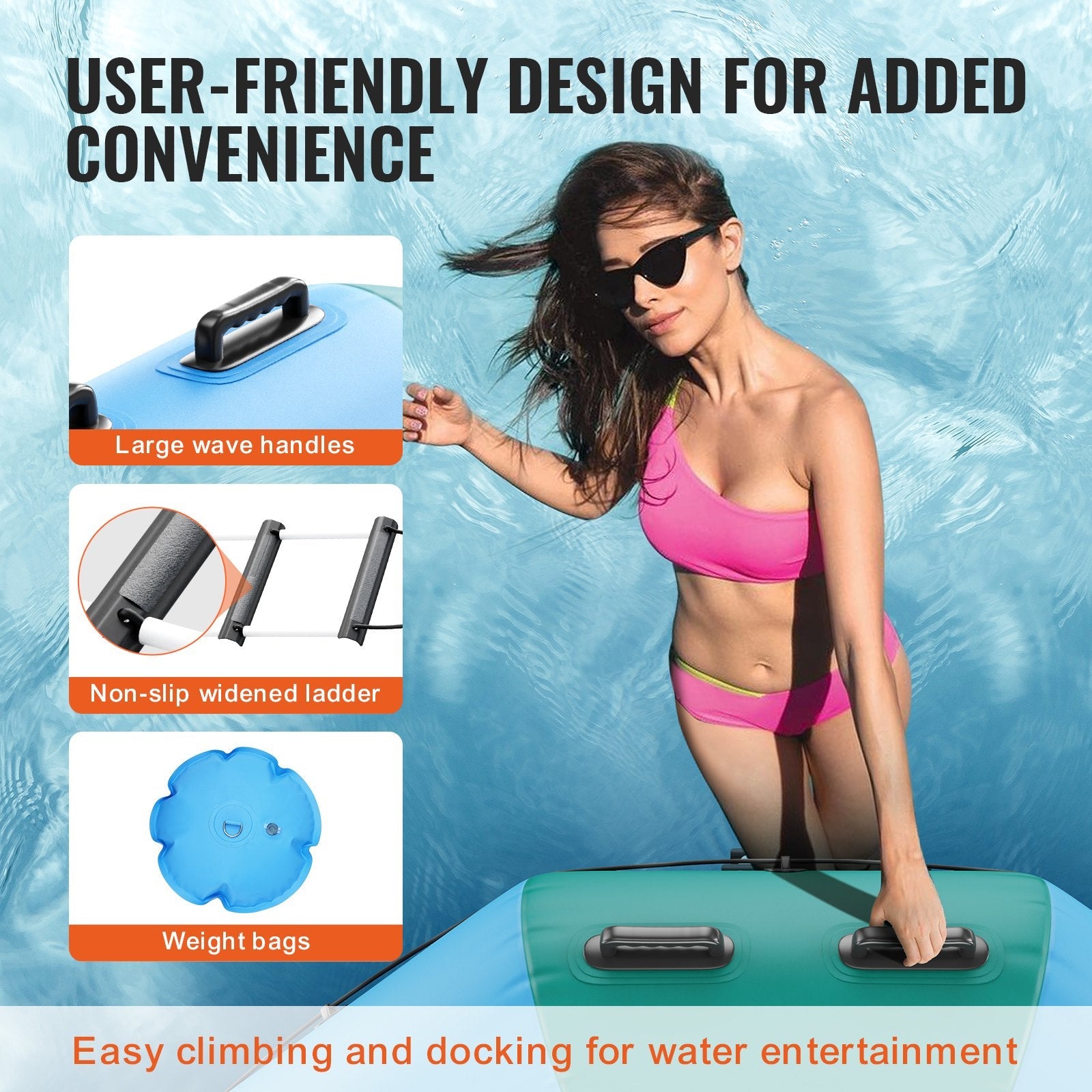 VEVOR Inflatable Water Bouncer, 10ft Recreational Water Trampoline, Portable Bounce Swim Platform with 3-Step Ladder & Electric Air Pump, Kids Adults Floating Rebounder for Pool, Lake, Water Sports 