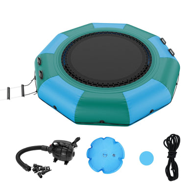 VEVOR Inflatable Water Bouncer, 10ft Recreational Water Trampoline, Portable Bounce Swim Platform with 3-Step Ladder & Electric Air Pump, Kids Adults Floating Rebounder for Pool, Lake, Water Sports 