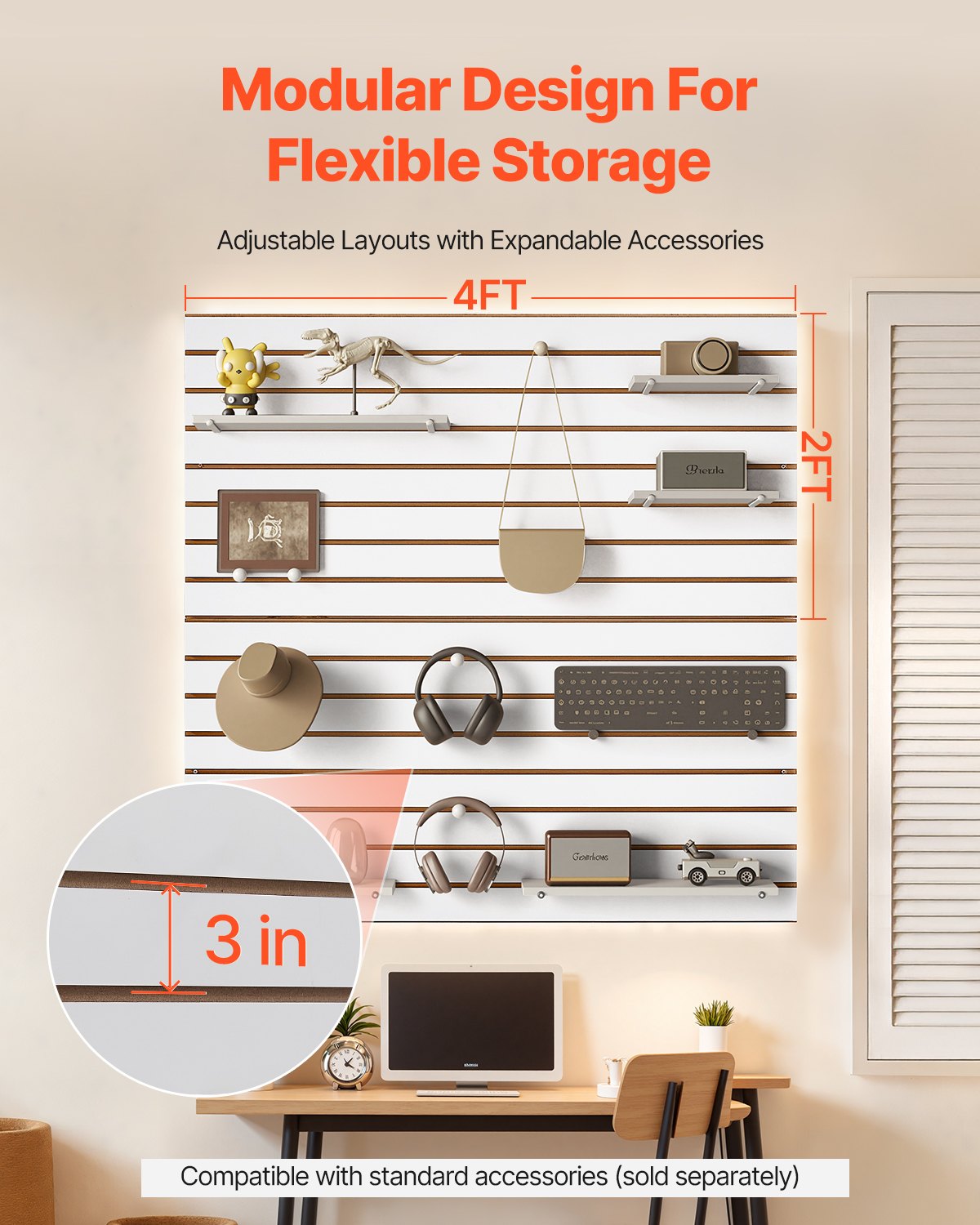 VEVOR 4 x 4 ft Slat Wall Paneling MDF White Garage Slatwall with Modular Design 