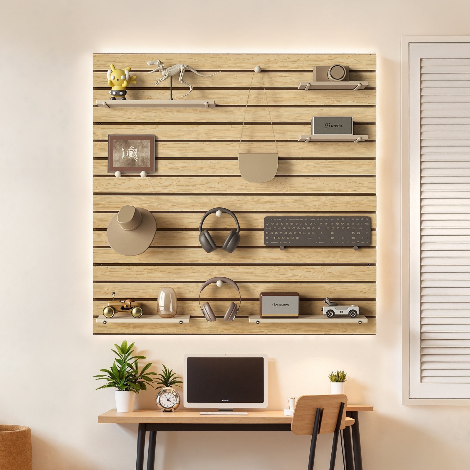 VEVOR 4 x 4 ft SlatWall Paneling MDF Natural Garage Slatwall with Modular Design 