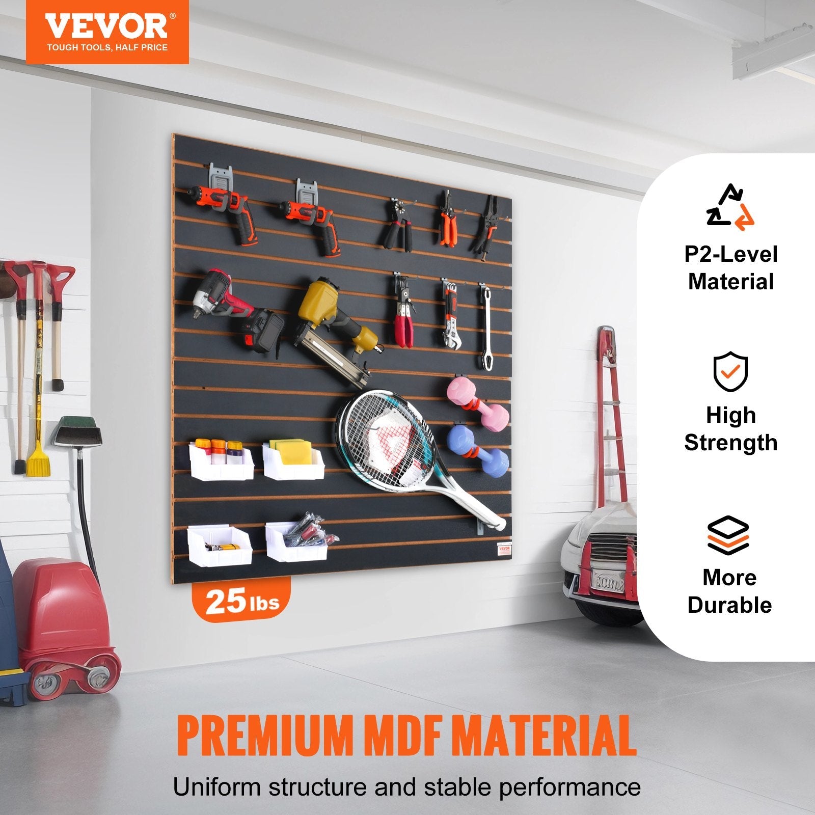 VEVOR Slatwall Panels, 4 ft x 2 ft Black Garage Wall Panels 24"H x 48"L (Set of 2 Panels), Heavy Duty Garage Wall Organizer Panels Display for Retail Store, Garage Wall, and Craft Storage Organization 