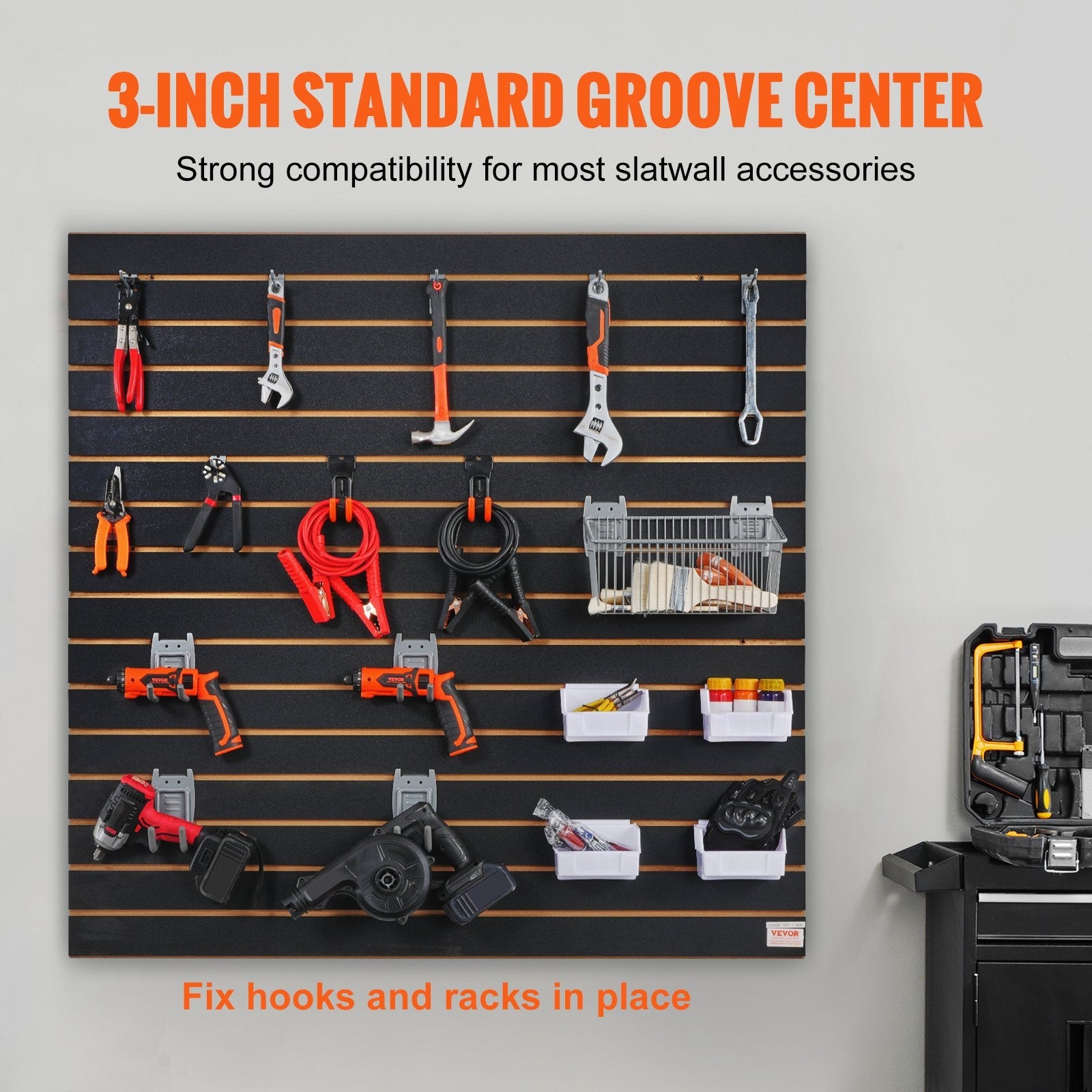 VEVOR Slatwall Panels, 4 ft x 2 ft Black Garage Wall Panels 24"H x 48"L (Set of 2 Panels), Heavy Duty Garage Wall Organizer Panels Display for Retail Store, Garage Wall, and Craft Storage Organization 