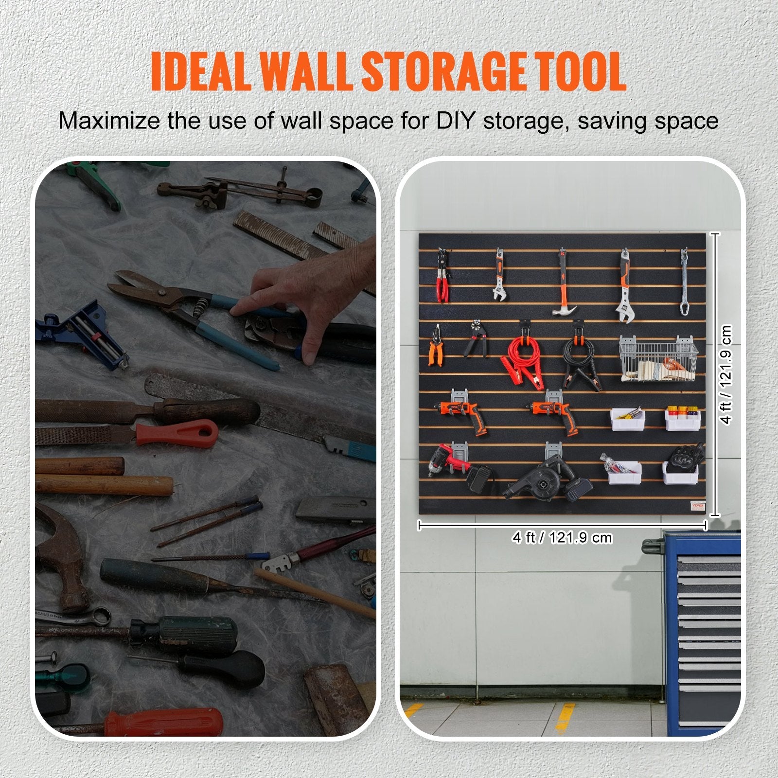VEVOR Slatwall Panels, 4 ft x 2 ft Black Garage Wall Panels 24"H x 48"L (Set of 2 Panels), Heavy Duty Garage Wall Organizer Panels Display for Retail Store, Garage Wall, and Craft Storage Organization 