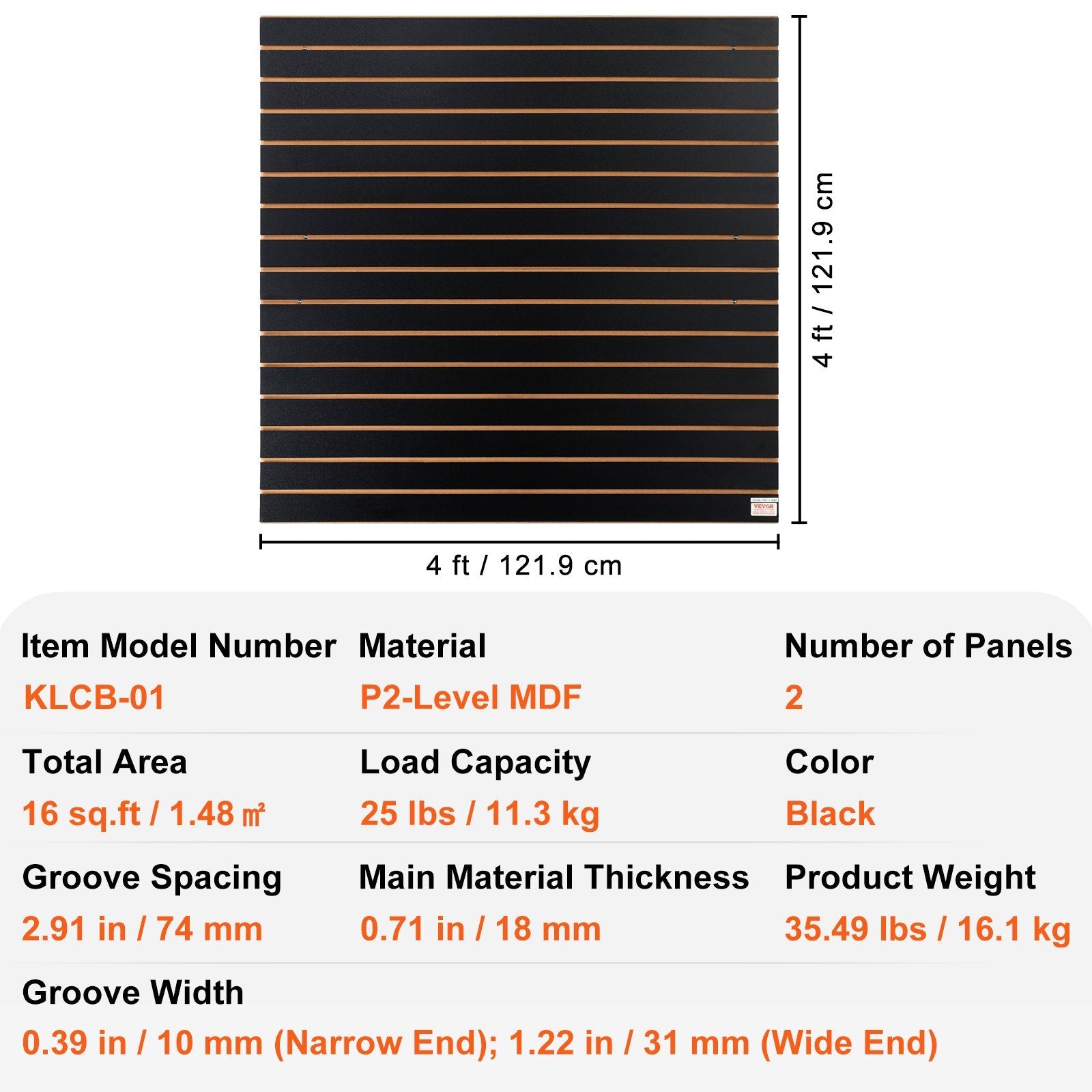 VEVOR Slatwall Panels, 4 ft x 2 ft Black Garage Wall Panels 24"H x 48"L (Set of 2 Panels), Heavy Duty Garage Wall Organizer Panels Display for Retail Store, Garage Wall, and Craft Storage Organization 