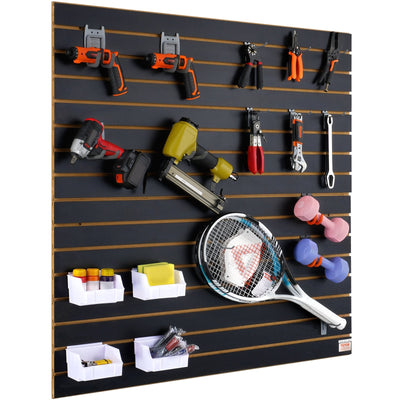 VEVOR Slatwall Panels, 4 ft x 2 ft Black Garage Wall Panels 24"H x 48"L (Set of 2 Panels), Heavy Duty Garage Wall Organizer Panels Display for Retail Store, Garage Wall, and Craft Storage Organization 
