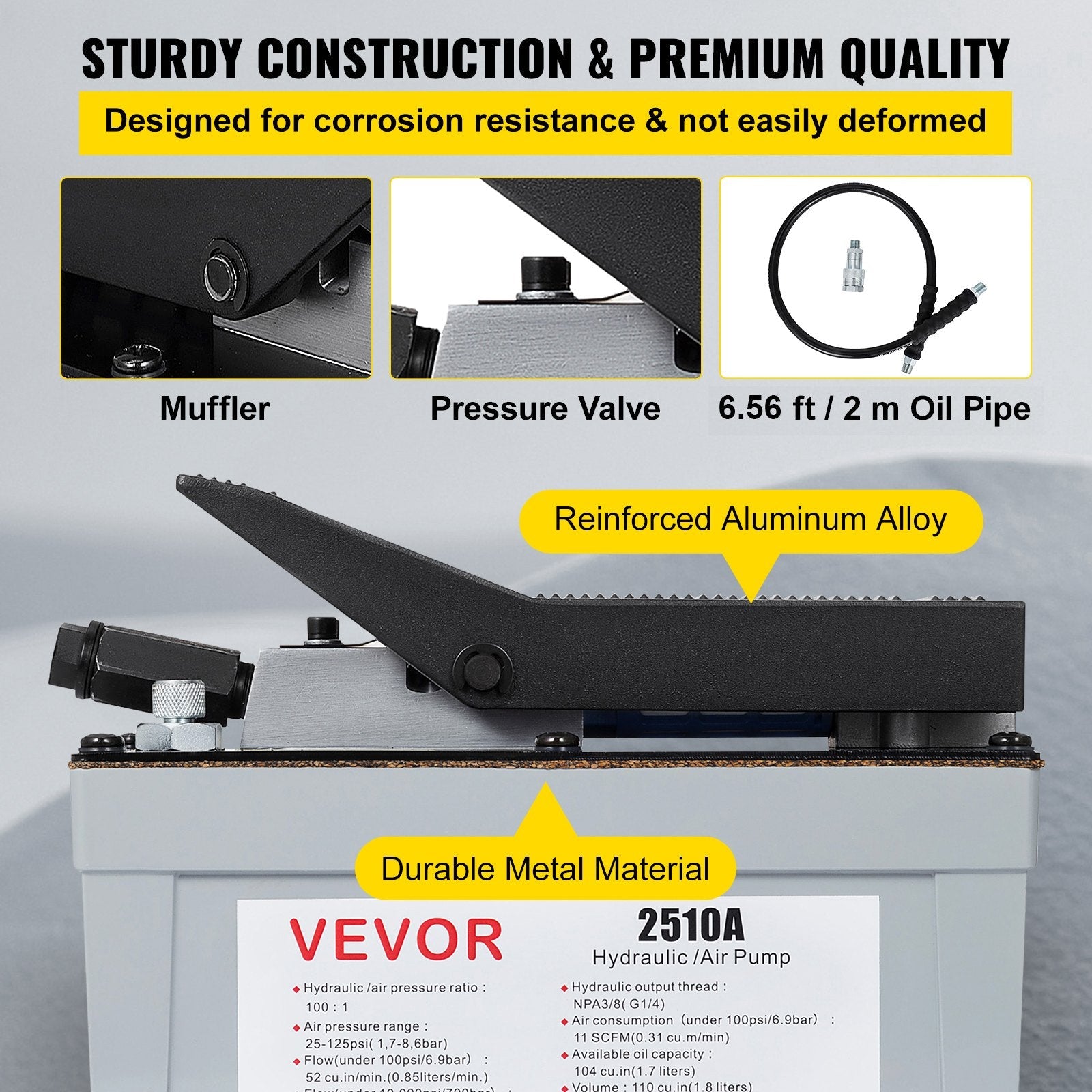 VEVOR 2510A Air Hydraulic Pump 10,000 PSI Quick Power Air Hydraulic Foot Pump 0.42 Gal Reservoir Foot Actuated Hydraulic Pump for Heavy Machinery Rigging & Auto Repair, Gray 