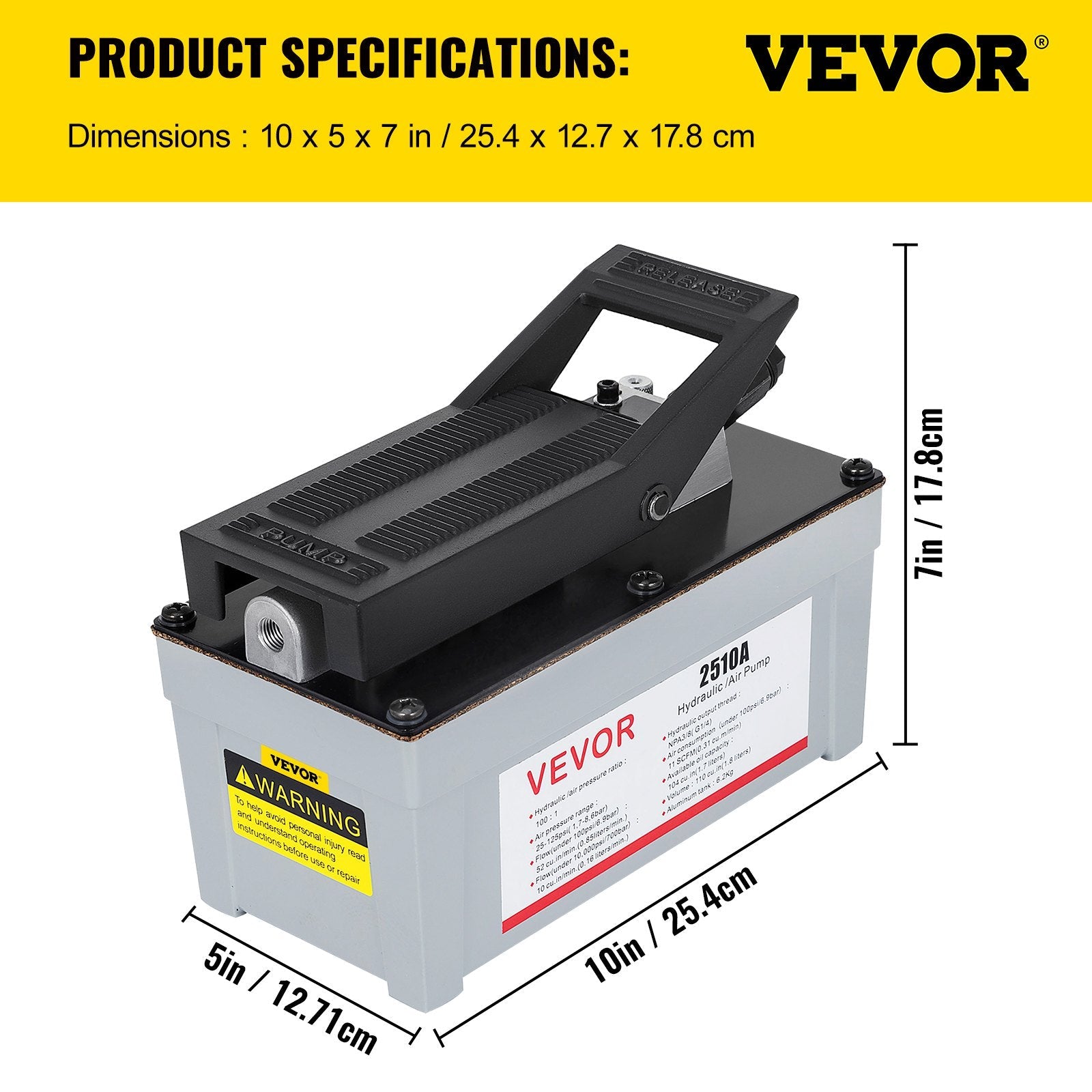 VEVOR 2510A Air Hydraulic Pump 10,000 PSI Quick Power Air Hydraulic Foot Pump 0.42 Gal Reservoir Foot Actuated Hydraulic Pump for Heavy Machinery Rigging & Auto Repair, Gray 