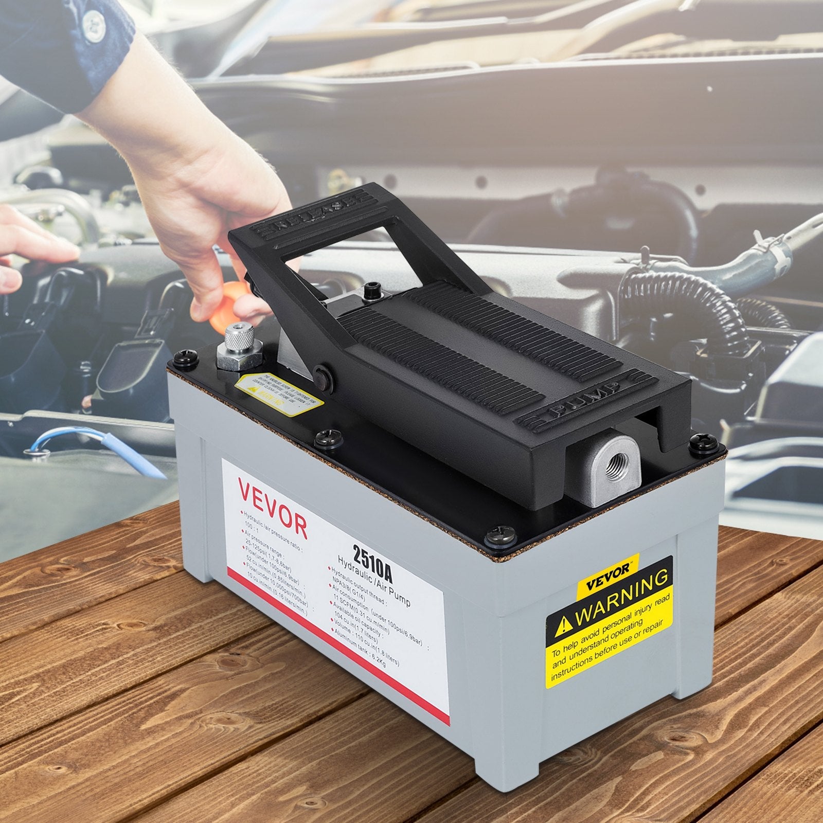 VEVOR 2510A Air Hydraulic Pump 10,000 PSI Quick Power Air Hydraulic Foot Pump 0.42 Gal Reservoir Foot Actuated Hydraulic Pump for Heavy Machinery Rigging & Auto Repair, Gray 